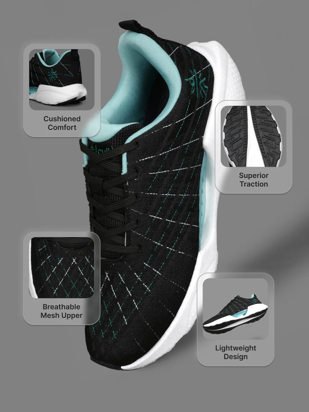 cult Men's MeshBlaze Walking Shoes - Black - Image 4