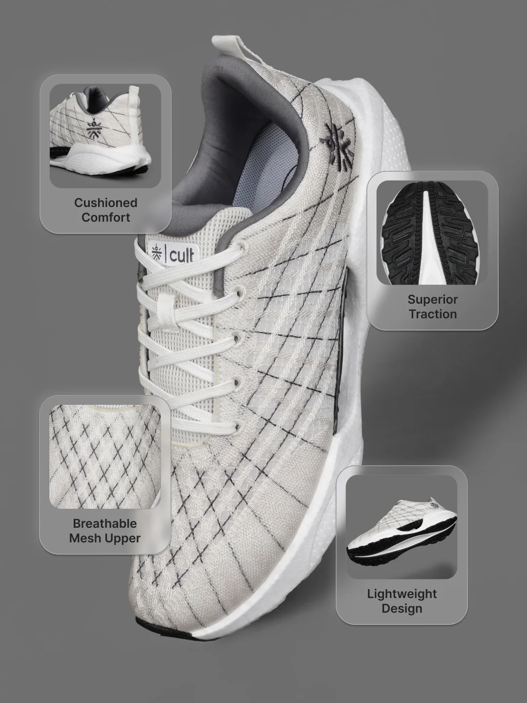 cult Men's MeshBlaze Walking Shoes - L.Grey - Image 4