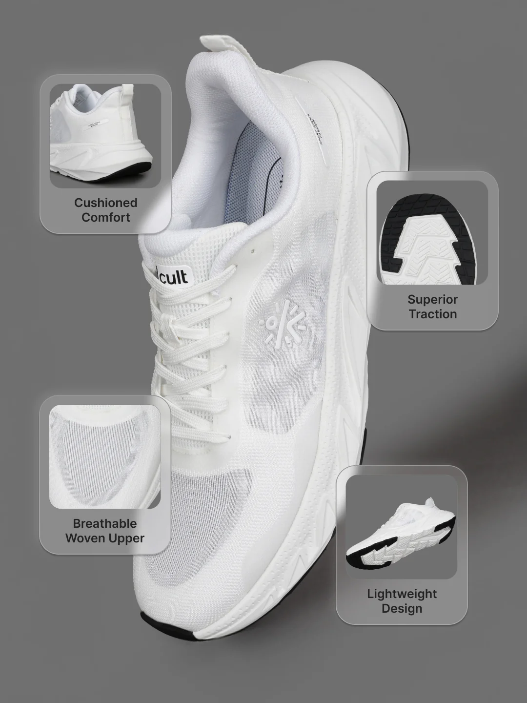 cult Men's StridePulse Running Shoes - White - Image 4
