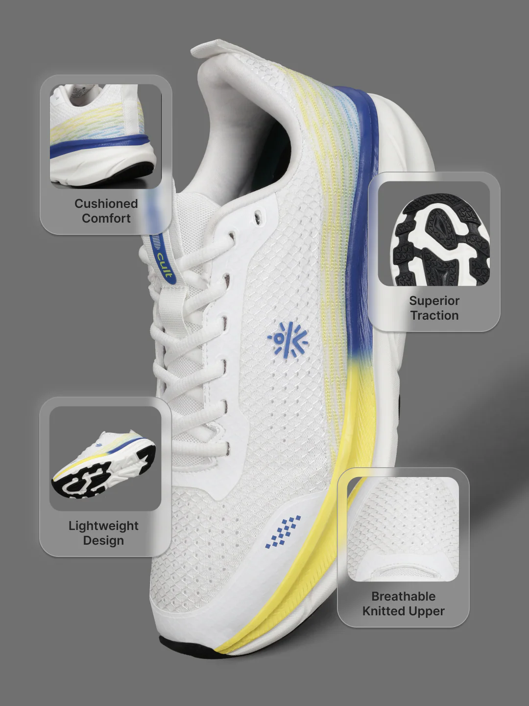cult Men's Strion Running Shoes - White/Lime Yellow - Image 5