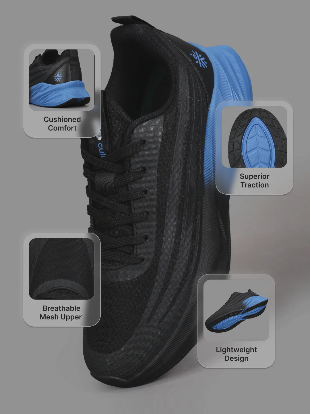 cult Men's Strix Running Shoes - Black/Blue - Image 5