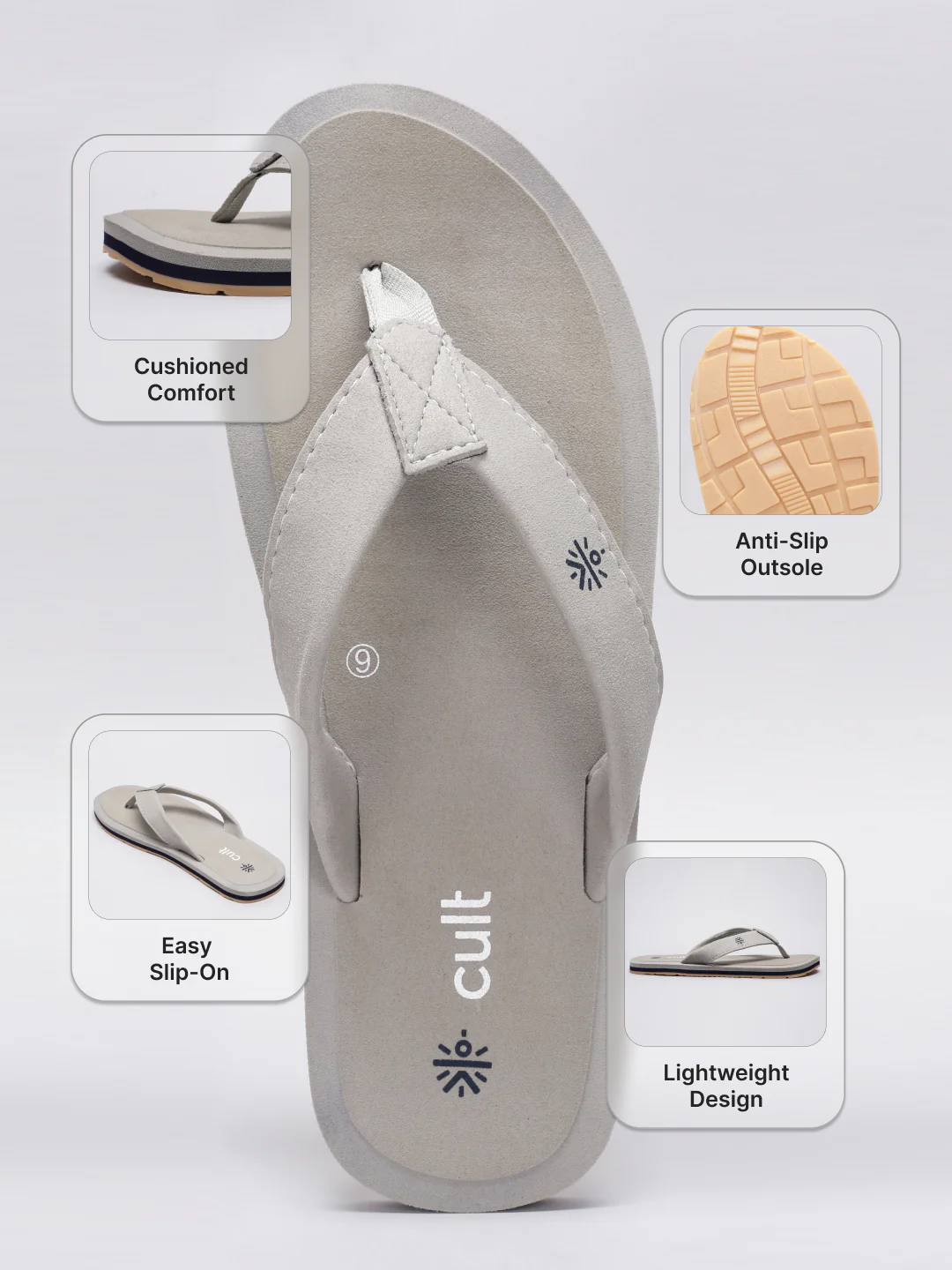 cult Men's Vetra Flip Flops - Grey - Image 5