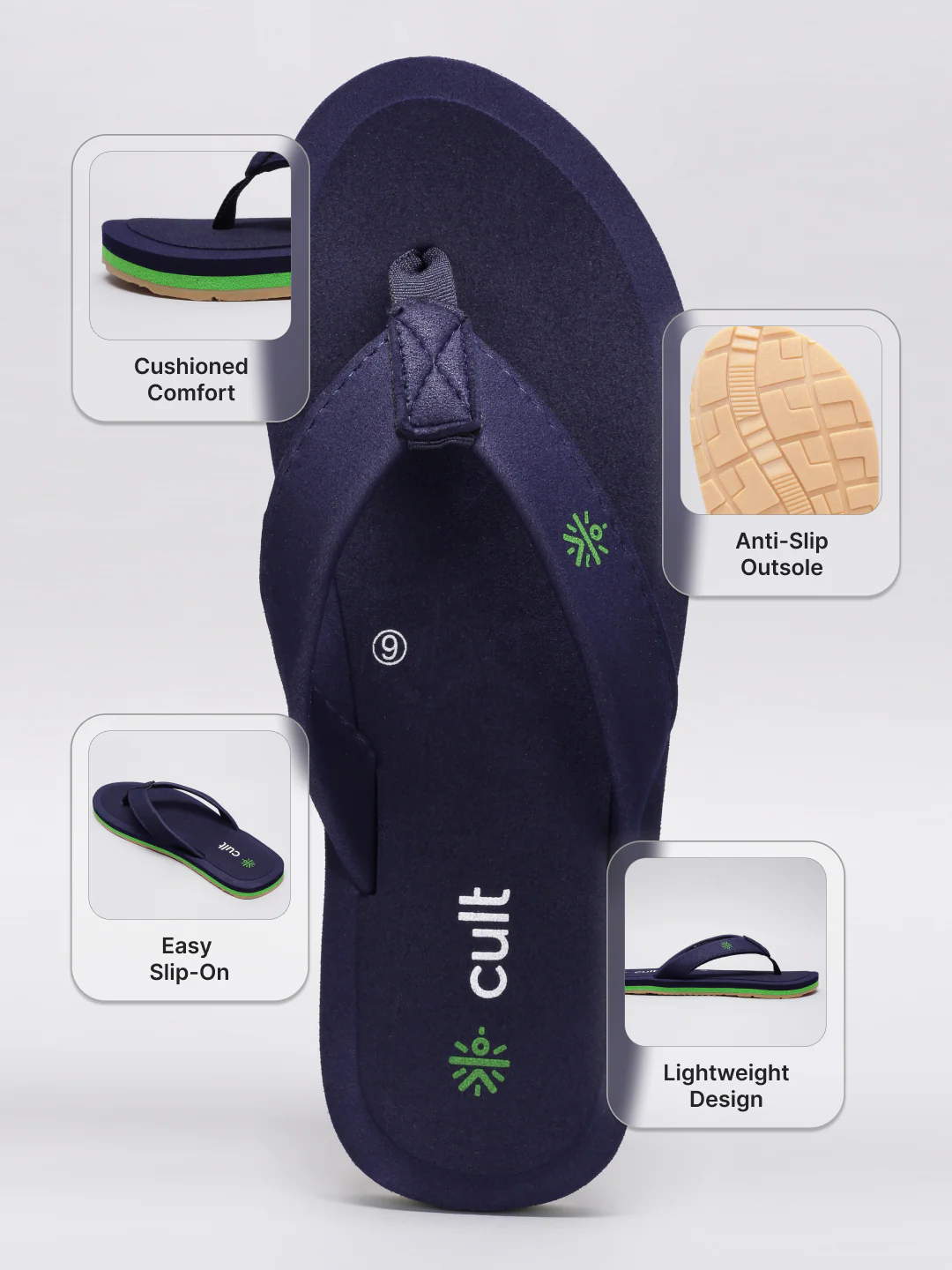 cult Men's Vetra Flip Flops - Navy - Image 5