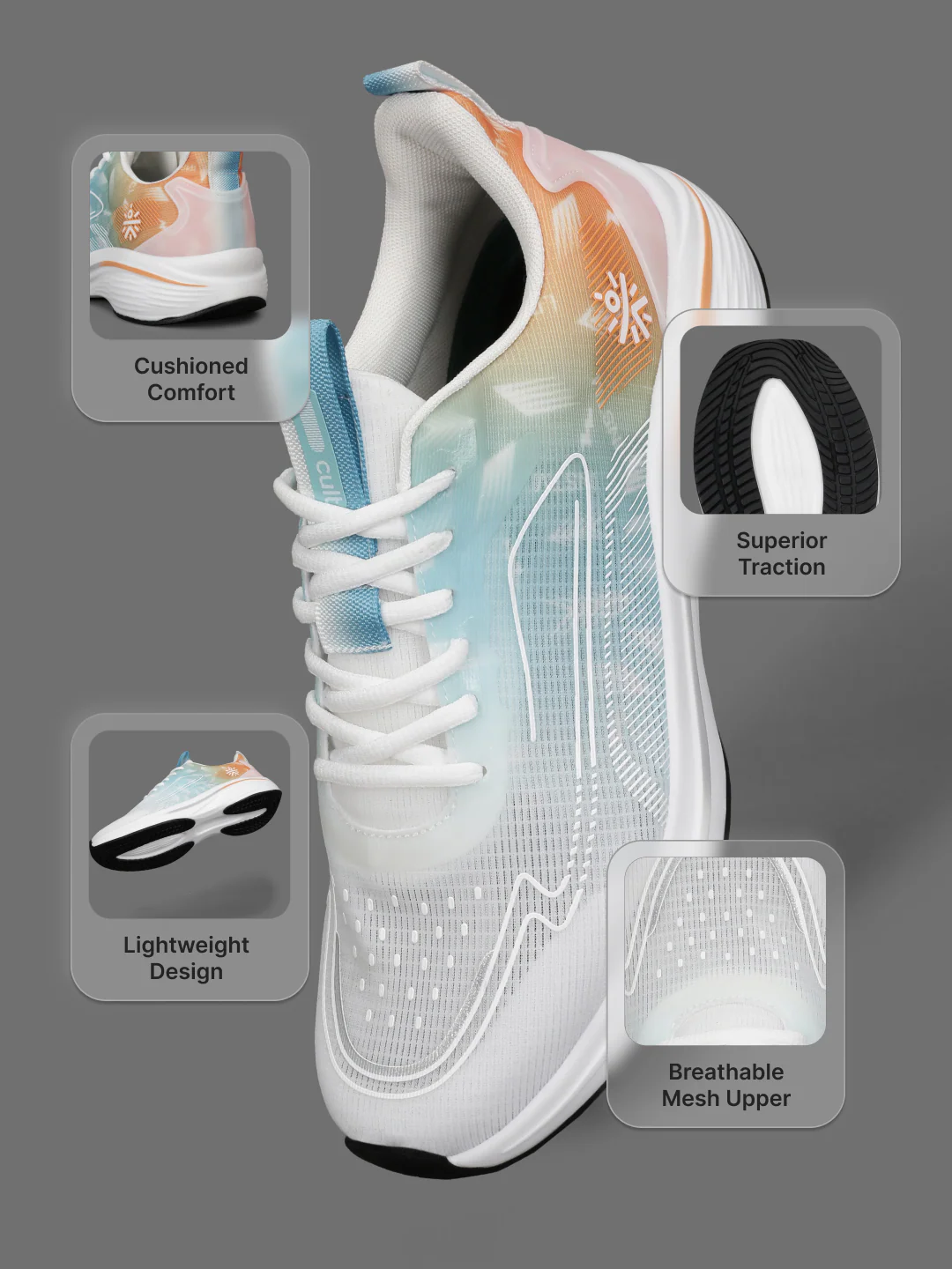 cult Men's Xypher Running Shoes - White/Orange - Image 5