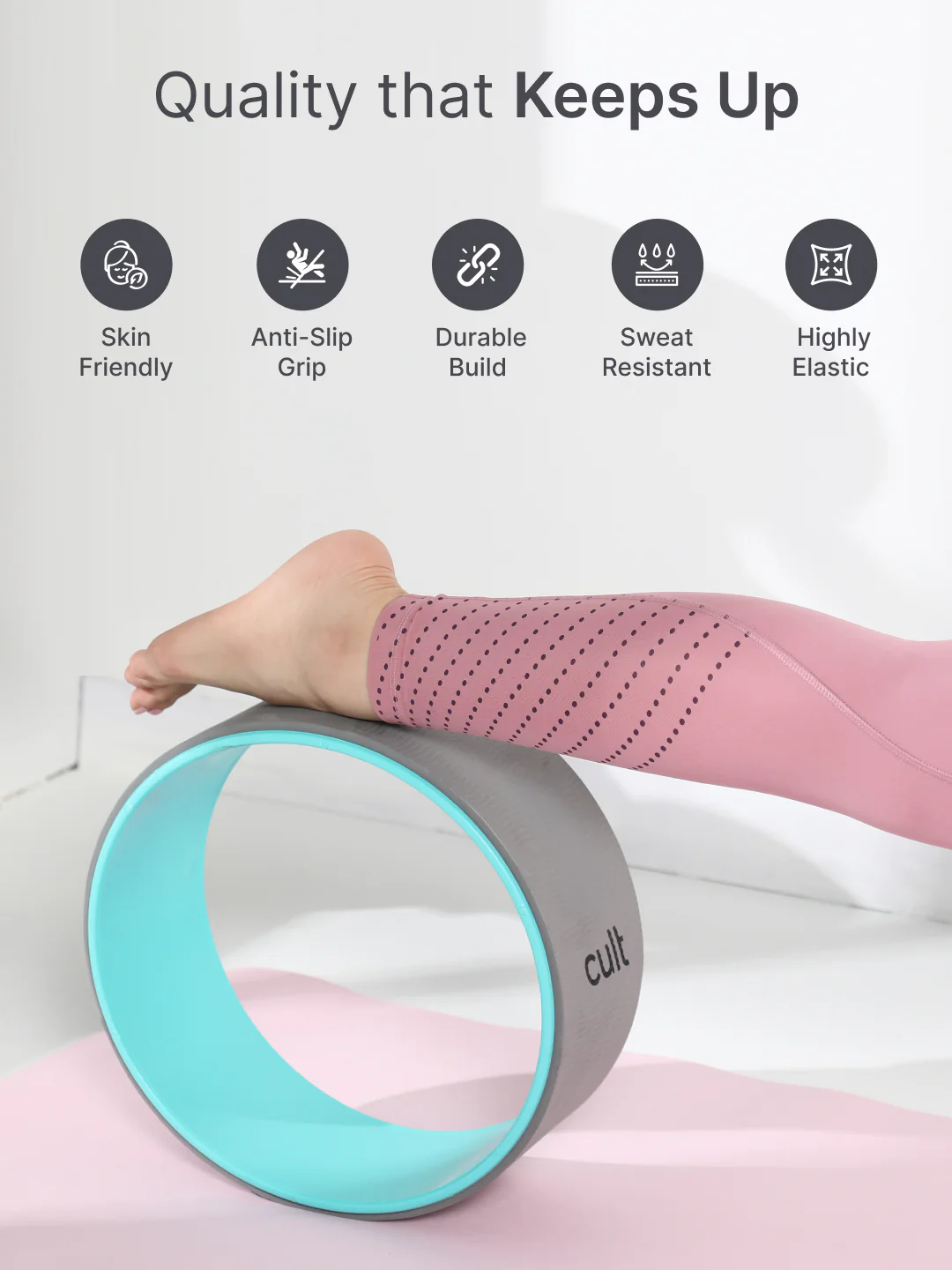 cult Mindful Movement Yoga Kit - Yoga Wheel Grey,Yoga Block Grey Pair of 2 & Yoga Knee Pad Grey - Image 3