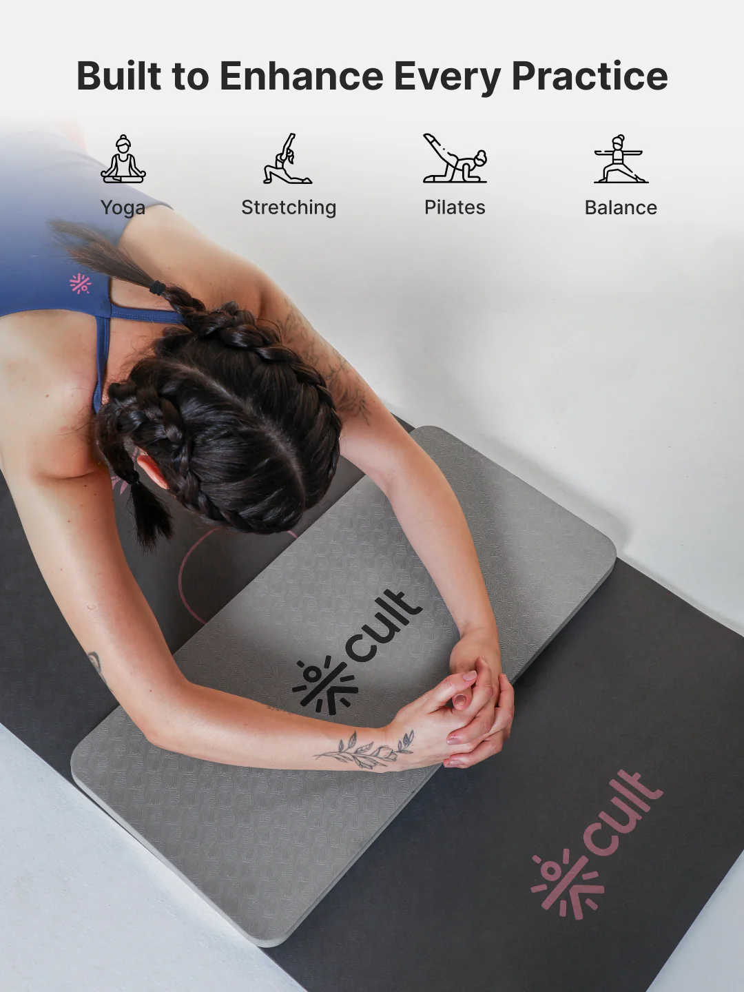 cult Mindful Movement Yoga Kit - Yoga Wheel Grey,Yoga Block Grey Pair of 2 & Yoga Knee Pad Grey - Image 4