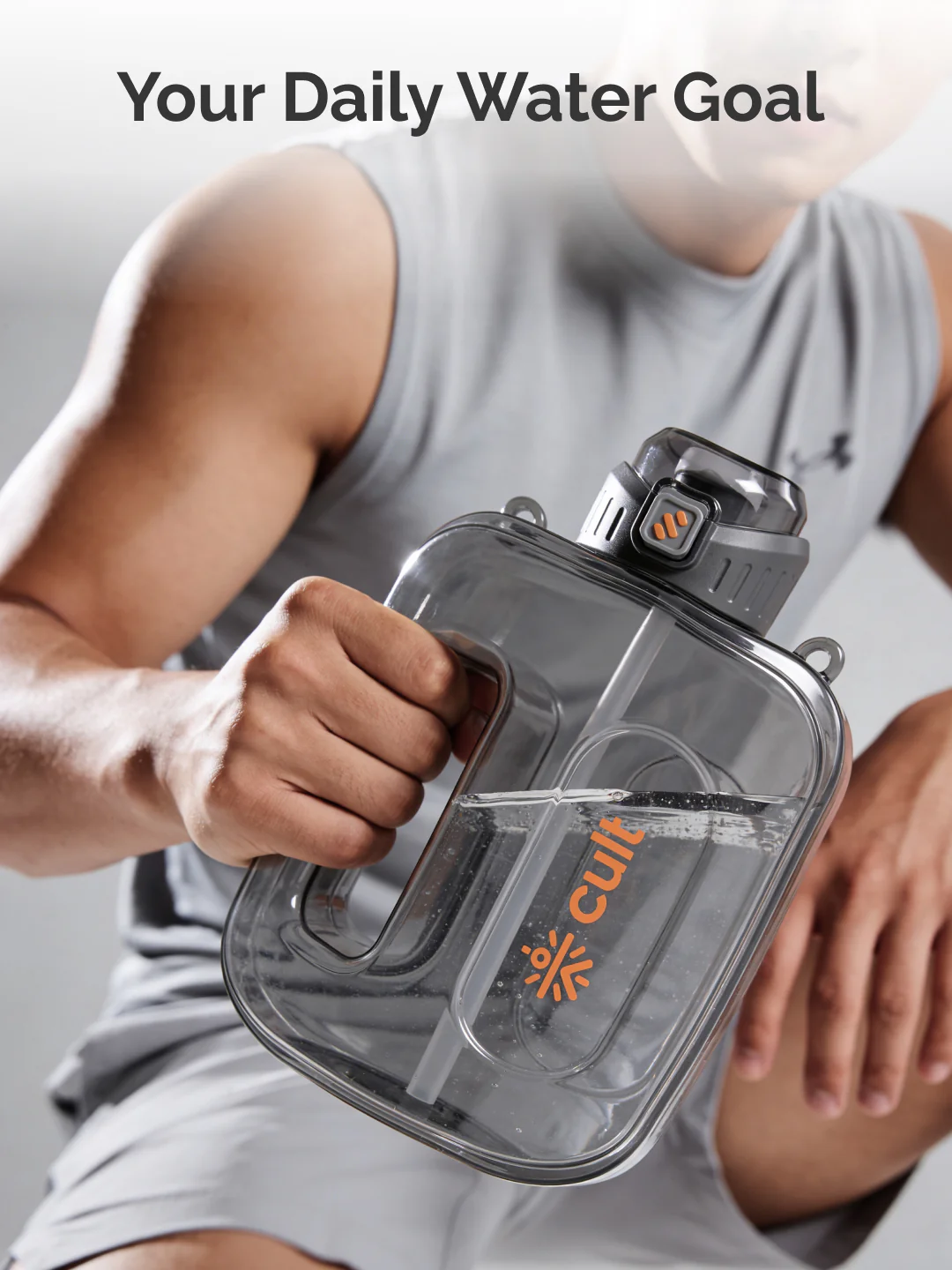 Cult Mini Gallon 1.8L Water Bottle with Straw & Strap BPA-Free Leakproof Gym Bottle 1800ml Hydration Bottle Black - Image 2