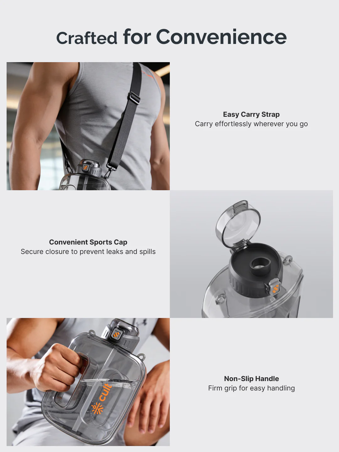Cult Mini Gallon 1.8L Water Bottle with Straw & Strap BPA-Free Leakproof Gym Bottle 1800ml Hydration Bottle Black - Image 4