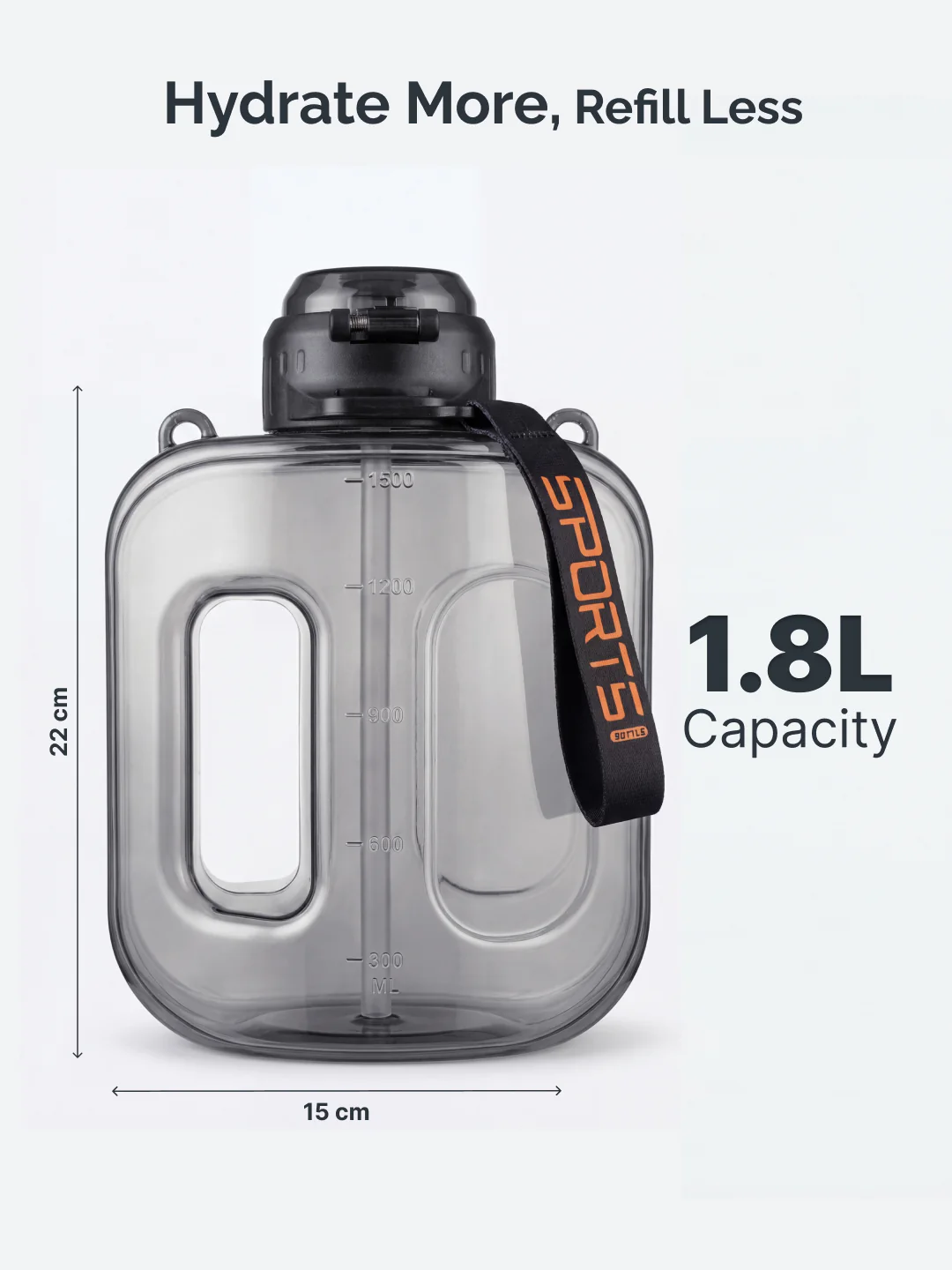 Cult Mini Gallon 1.8L Water Bottle with Straw & Strap BPA-Free Leakproof Gym Bottle 1800ml Hydration Bottle Black - Image 7