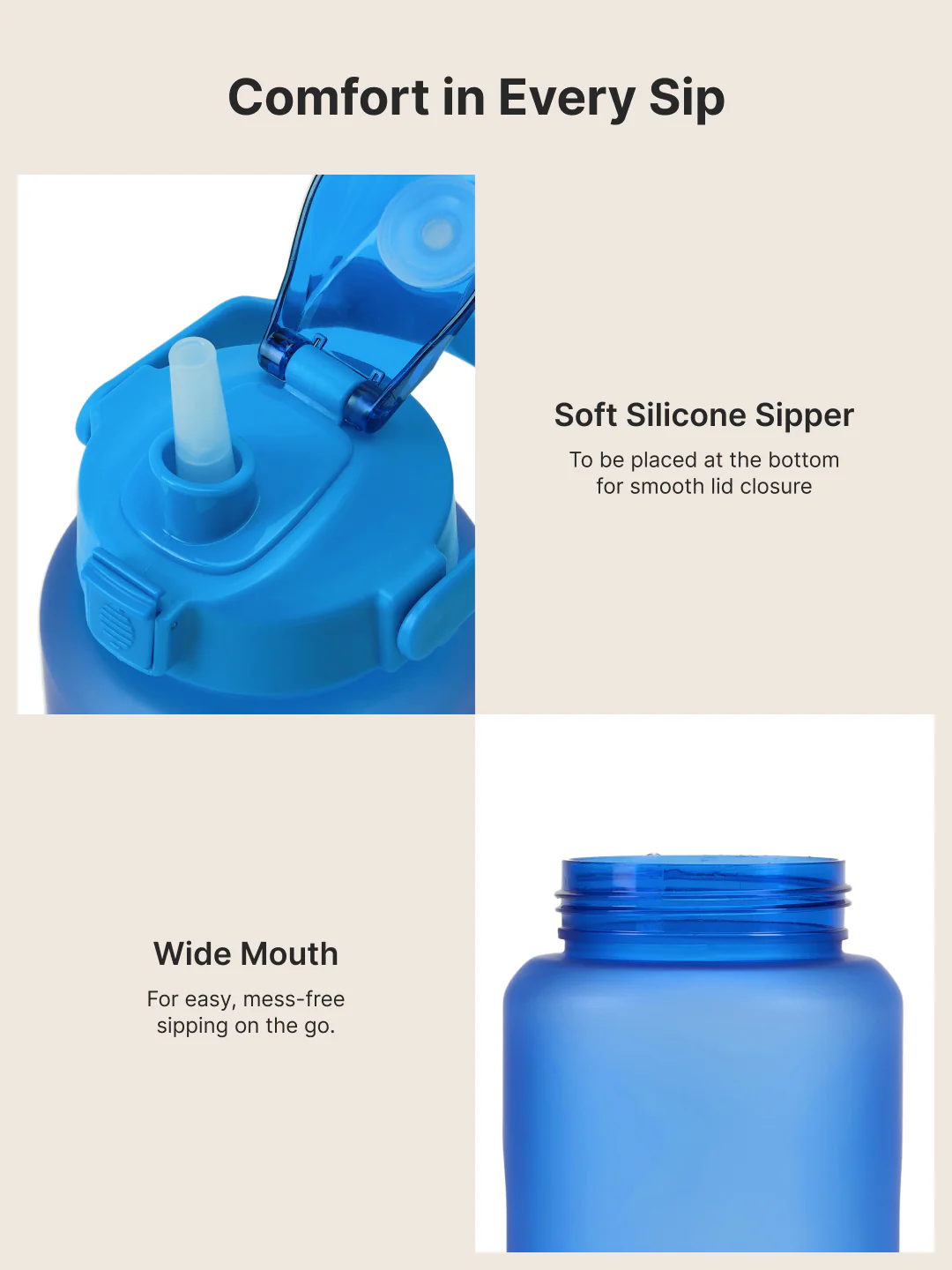 CULT Motivational Water Bottle 2L with Time Marker & Straw Large BPA-Free Gym Sipper Bottle, Portable Sports Water Bottle for Men & Women (Blue) - Image 3