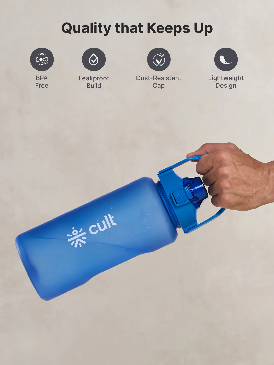 CULT Motivational Water Bottle 2L with Time Marker & Straw Large BPA-Free Gym Sipper Bottle, Portable Sports Water Bottle for Men & Women (Blue) - Image 5