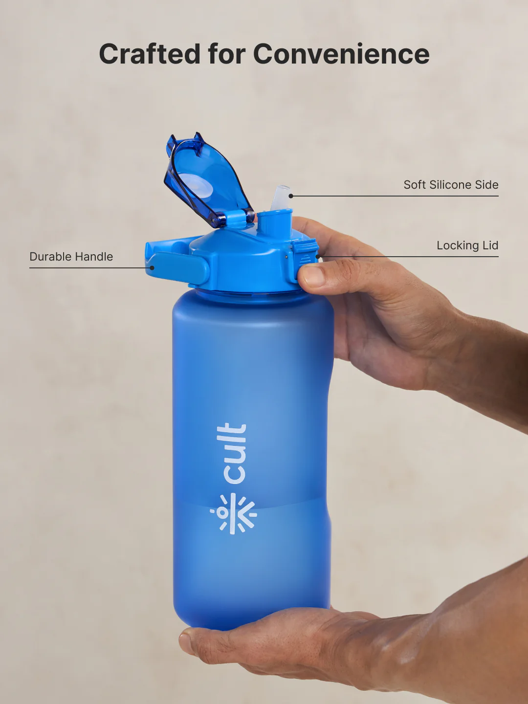 CULT Motivational Water Bottle 2L with Time Marker & Straw Large BPA-Free Gym Sipper Bottle, Portable Sports Water Bottle for Men & Women (Blue) - Image 6
