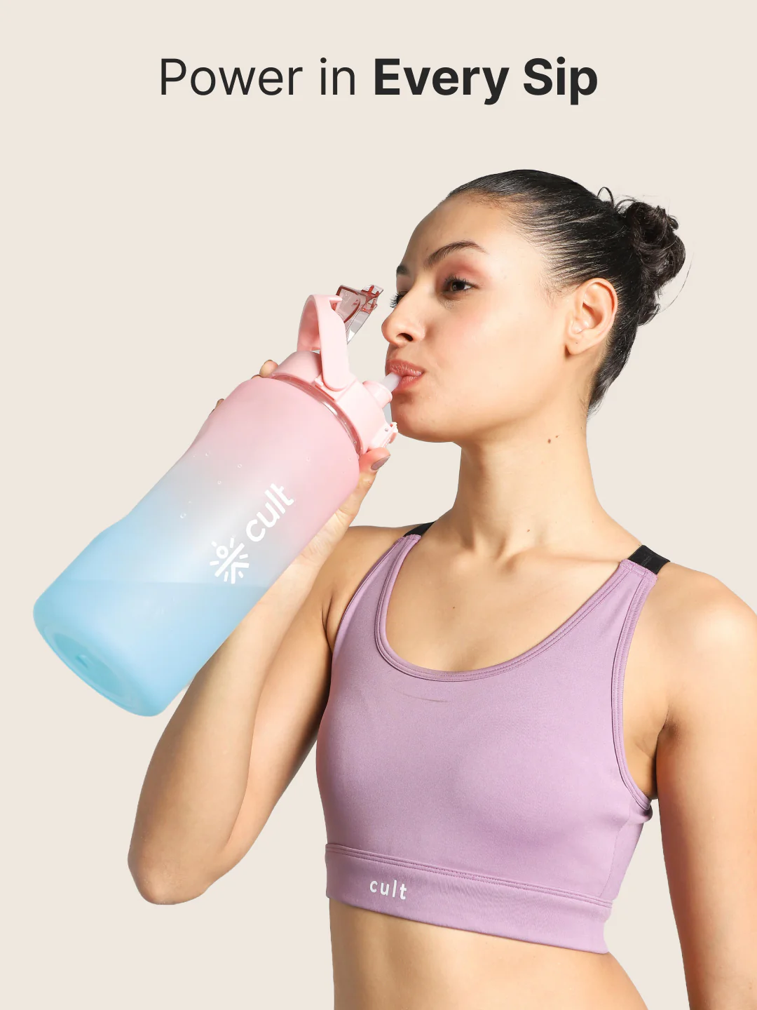 CULT Motivational Water Bottle 2L with Time Marker & Straw Large BPA-Free Gym Sipper Bottle, Portable Sports Water Bottle for Men & Women (Pink Blue) - Image 4