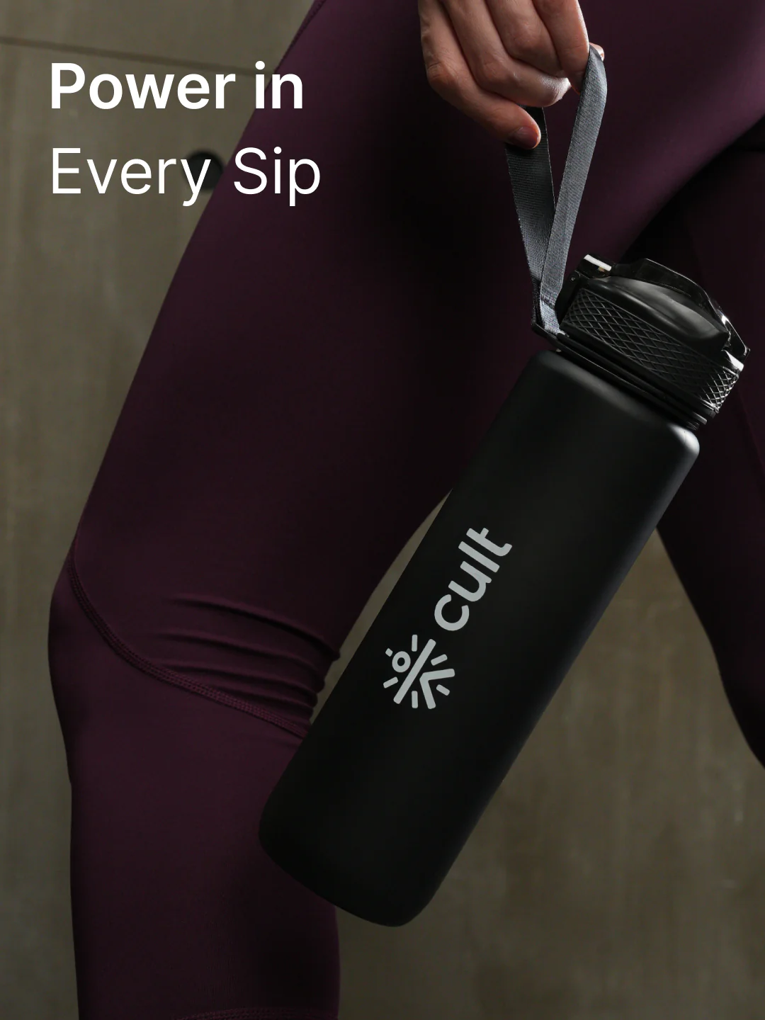 cult Motivational Bottle 1L Unisex Time Mark Sipper with Straw Black - Image 2