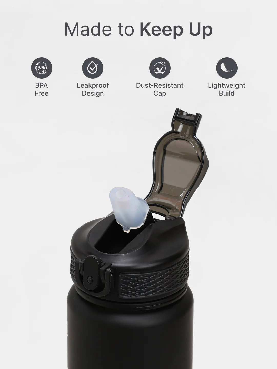cult Motivational Bottle 1L Unisex Time Mark Sipper with Straw Black - Image 6