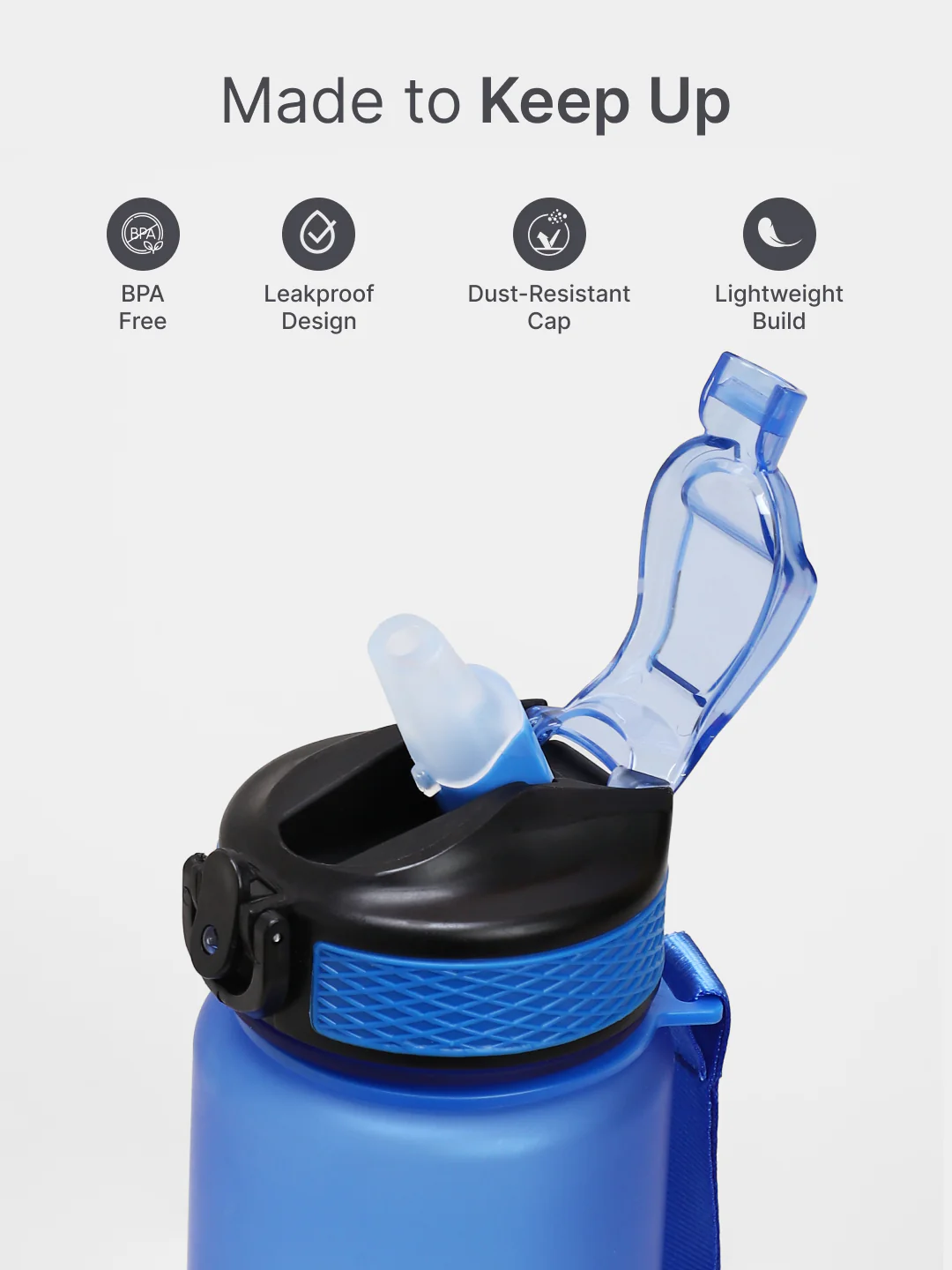 cult Motivational Bottle 1L Unisex Time Mark Sipper with Straw Blue - Image 3
