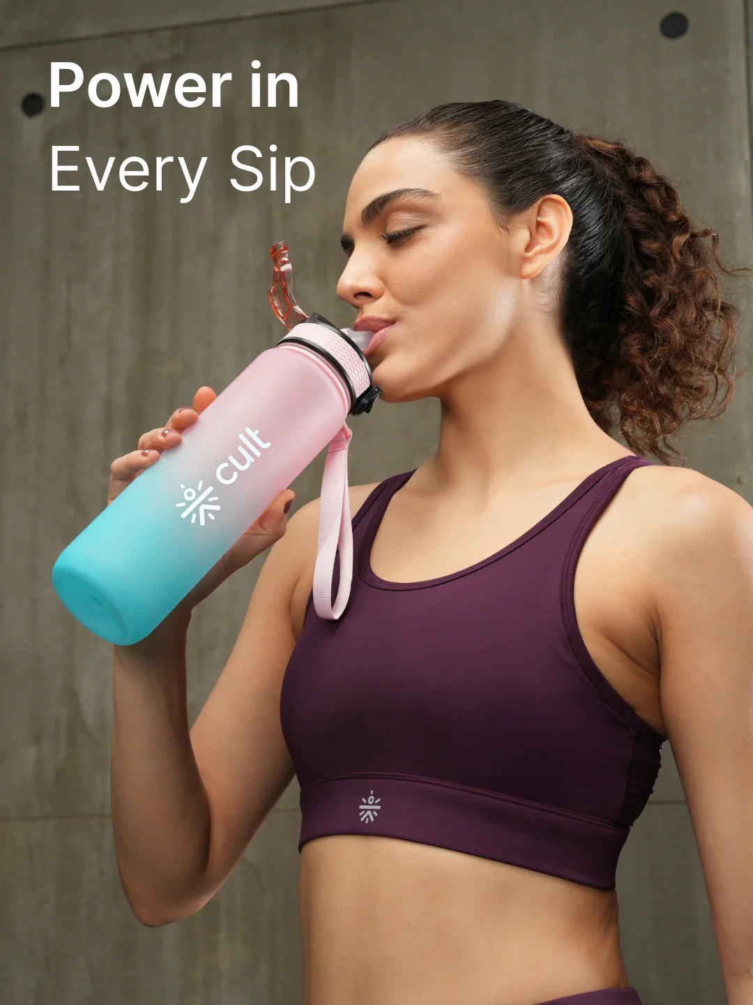 cult Motivational Bottle 1L Unisex Time Mark Sipper with Straw Blue Pink - Image 2