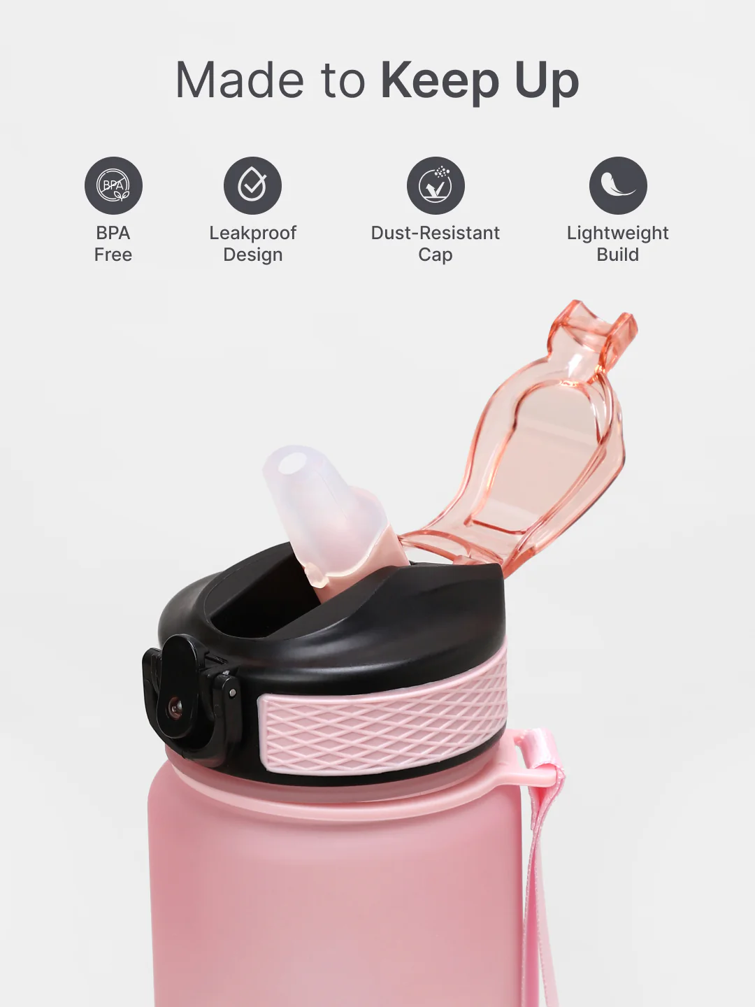 cult Motivational Bottle 1L Unisex Time Mark Sipper with Straw Blue Pink - Image 3