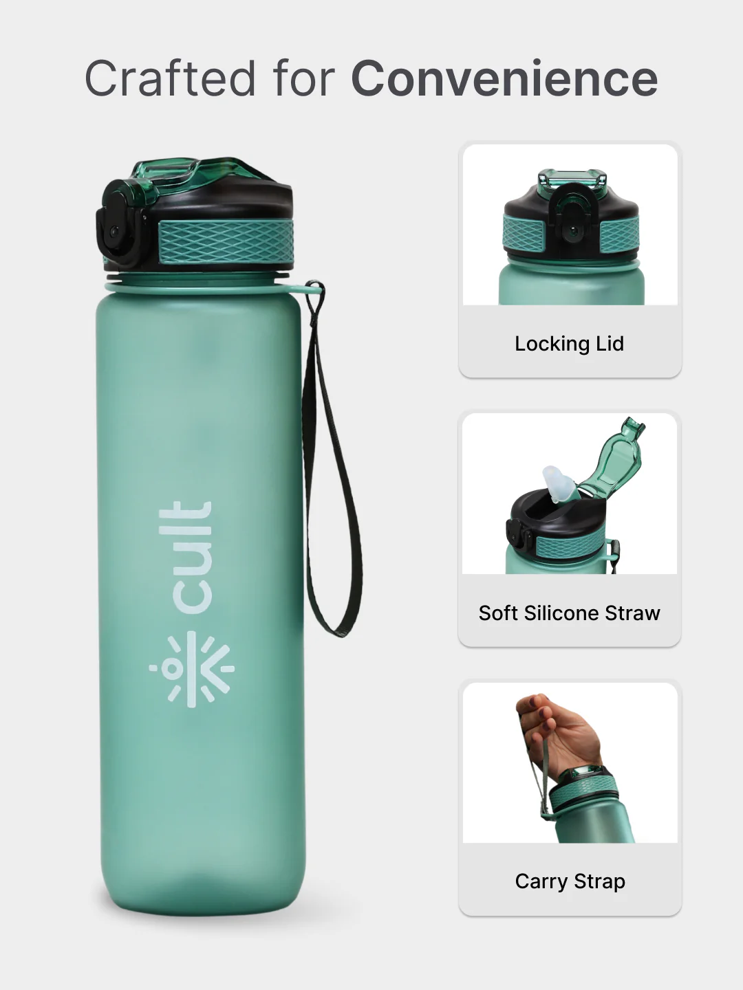 cult Motivational Bottle 1L Unisex Time Mark Sipper with Straw Mint Green - Image 4