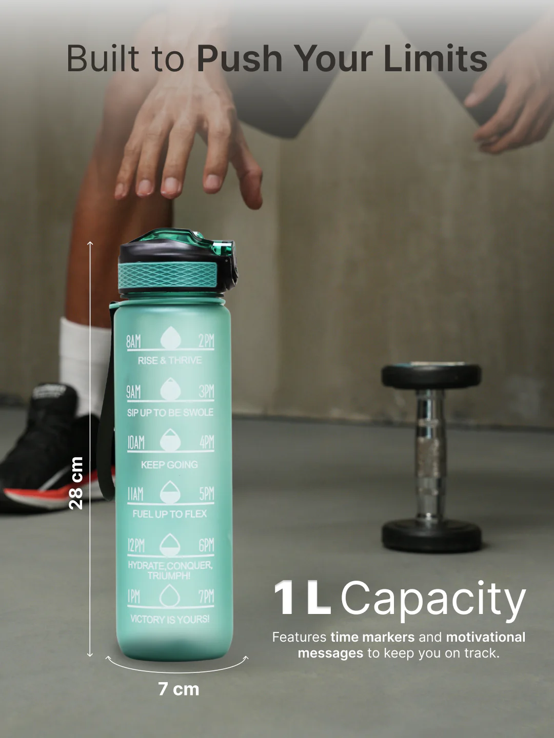 cult Motivational Bottle 1L Unisex Time Mark Sipper with Straw Mint Green - Image 6