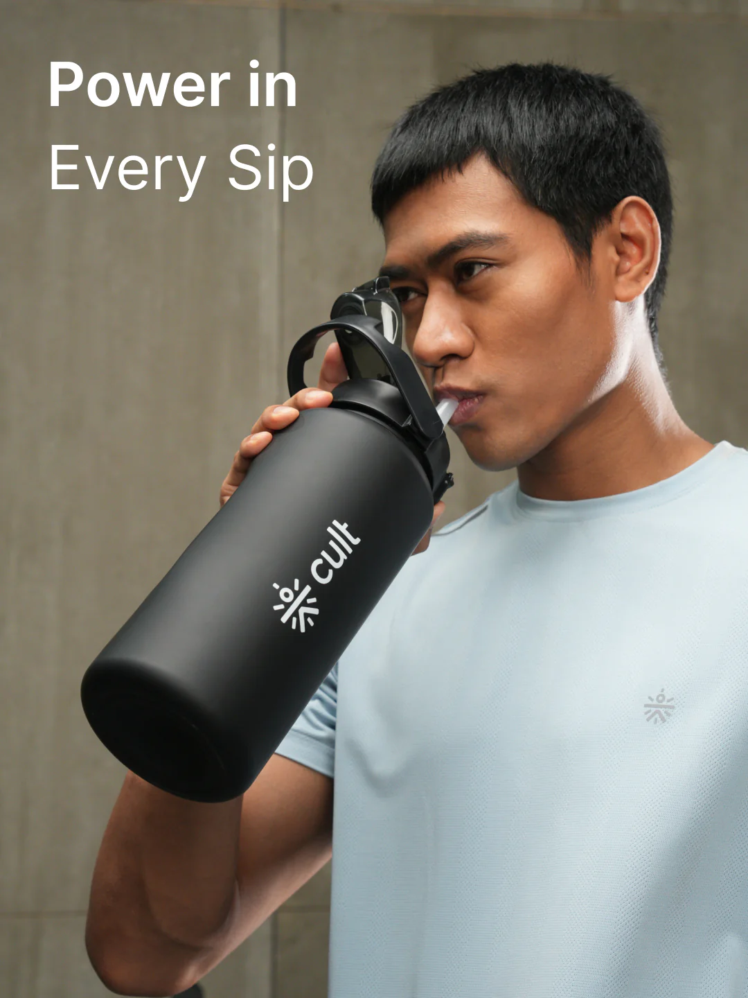 cult Motivational Bottle 2L Unisex Time Mark Sipper with Straw Black - Image 2