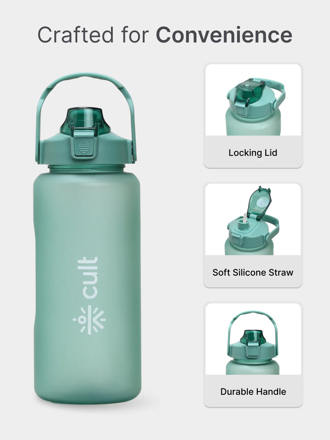 cult Motivational Bottle 2L Unisex Time Mark Sipper with Straw Green - Image 4