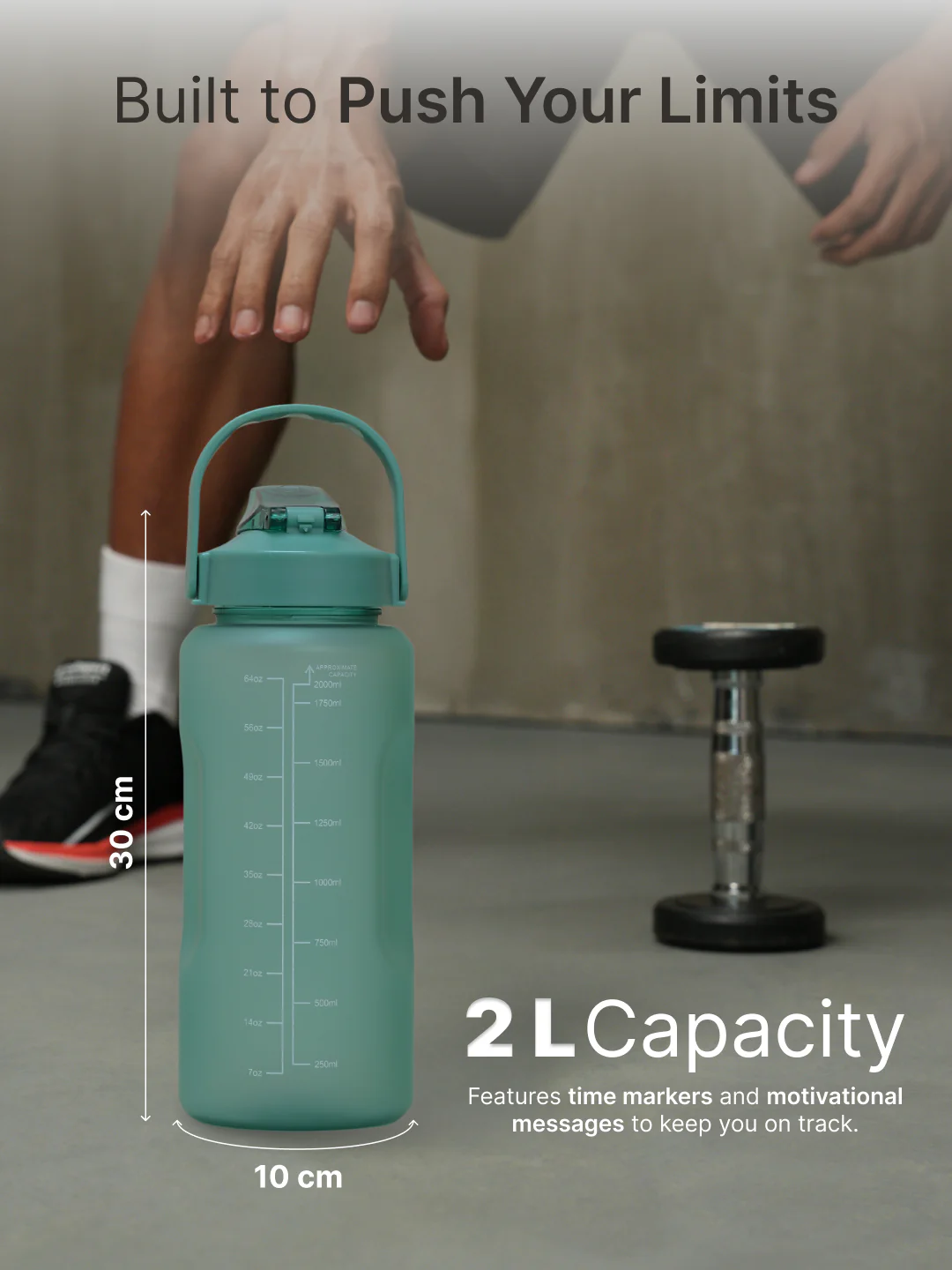 cult Motivational Bottle 2L Unisex Time Mark Sipper with Straw Green - Image 6