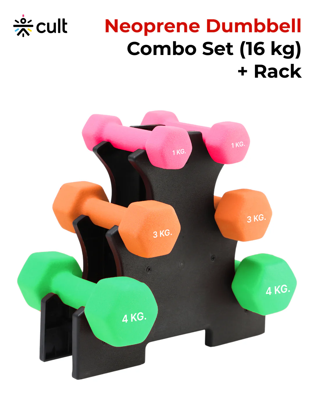 Cult Neoprene Dumbbells Combo for Home Gym Exercise (1kg + 3kg + 4kg Set) 16kg | Dumbbells with Rack - Image 9