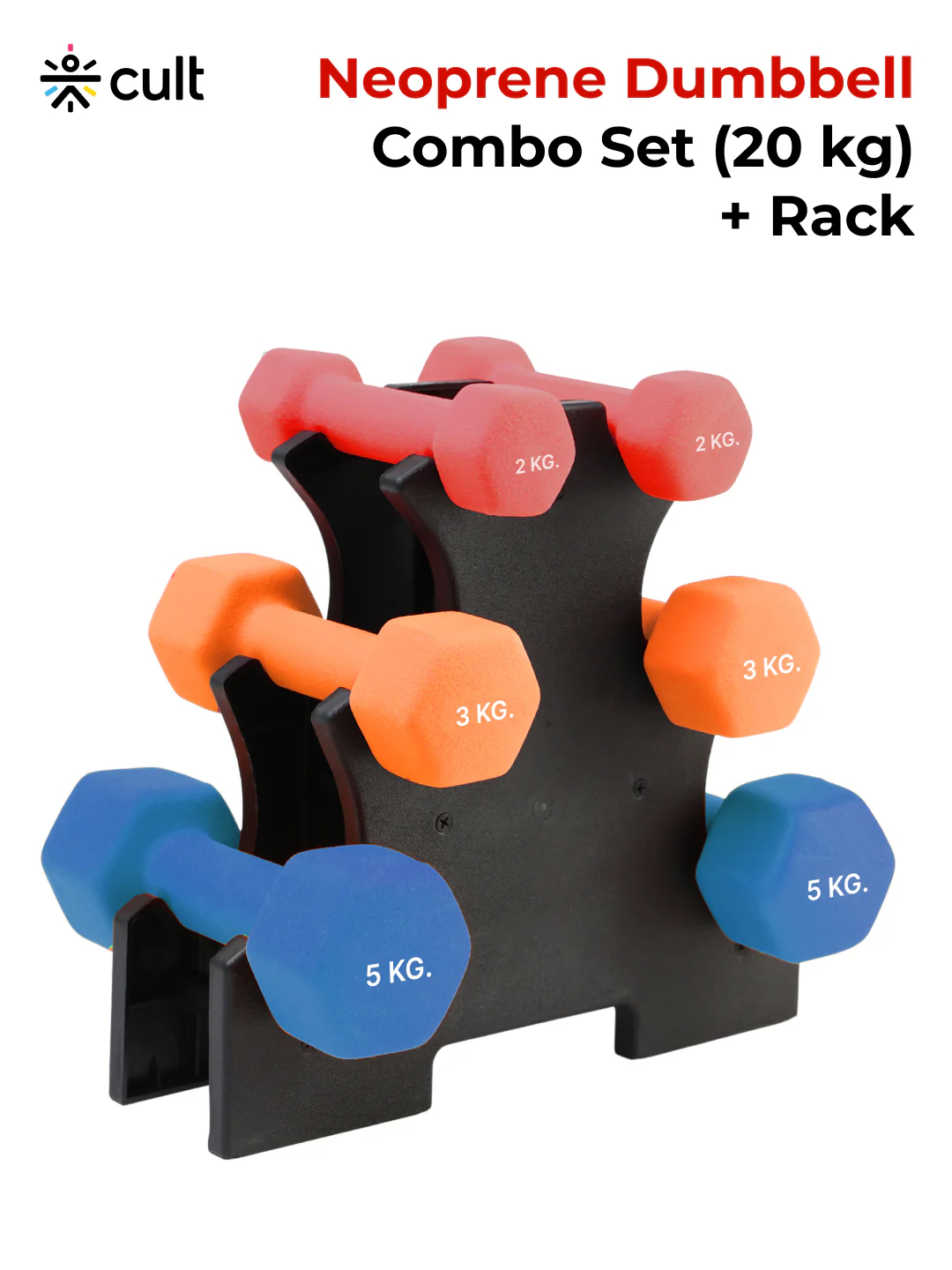 Cult Neoprene Dumbbells Combo for Home Gym Exercise (2kg + 3kg + 5kg Set) 20kg | Dumbbells with Rack - Image 2