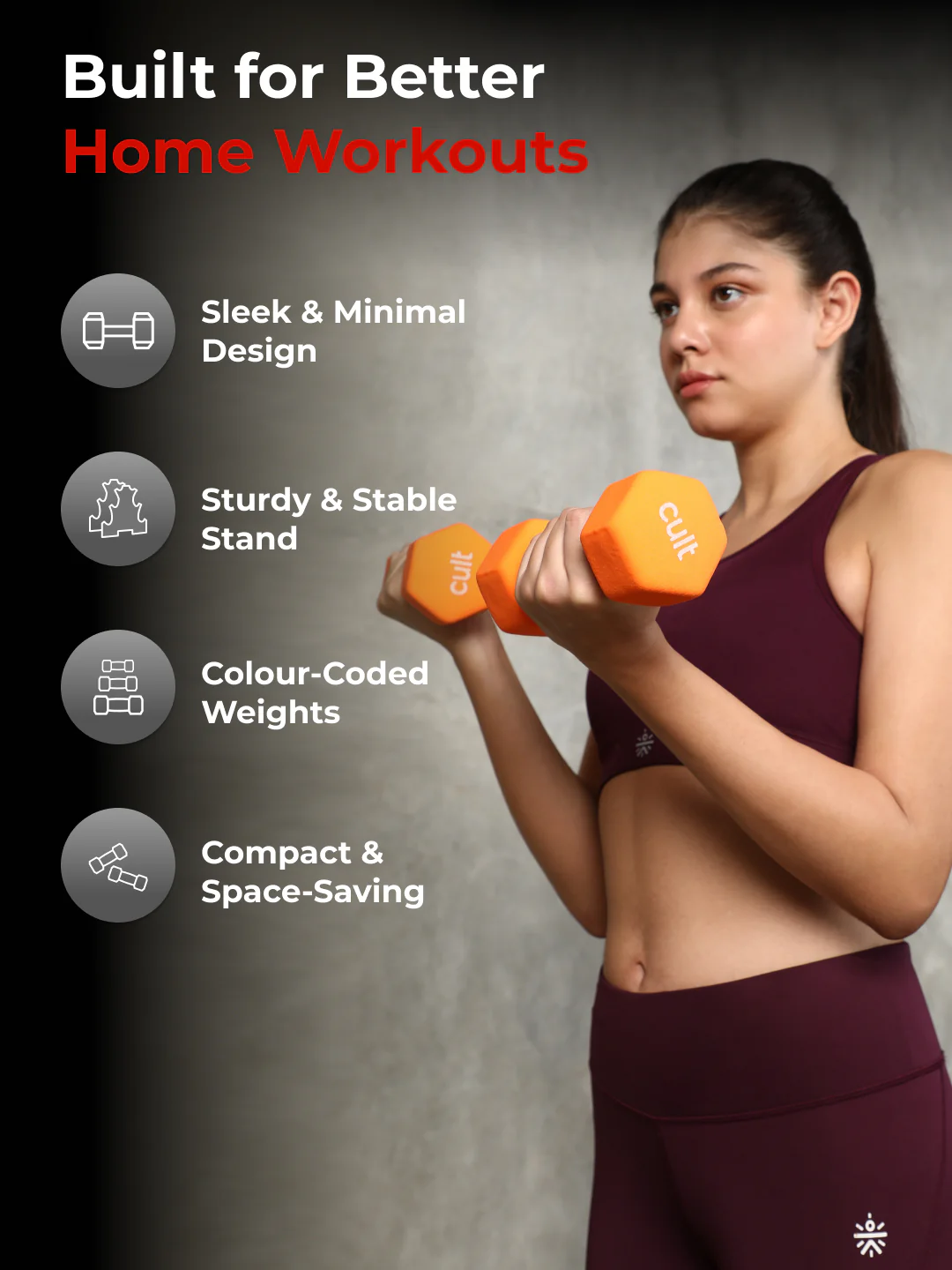 Cult Neoprene Dumbbells Combo for Home Gym Exercise (2kg + 3kg + 5kg Set) 20kg | Dumbbells with Rack - Image 4