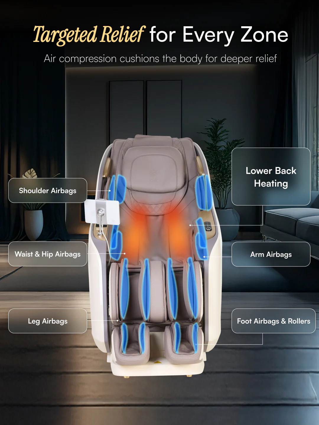 Cult Nirvana Advanced 4D Massage Chair with Leg Massager | Extended SL Track | 22 Auto Programs | Waist Heating | Zero-Gravity | AI Voice Control (Beige & White) - (6 Months extended Warranty) - Image 2