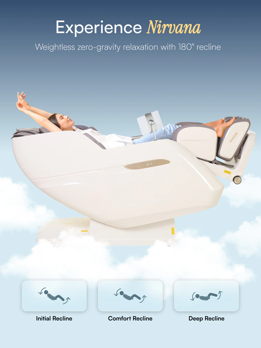 Cult Nirvana Advanced 4D Massage Chair with Leg Massager | Extended SL Track | 22 Auto Programs | Waist Heating | Zero-Gravity | AI Voice Control (Beige & White) - (6 Months extended Warranty) - Image 7