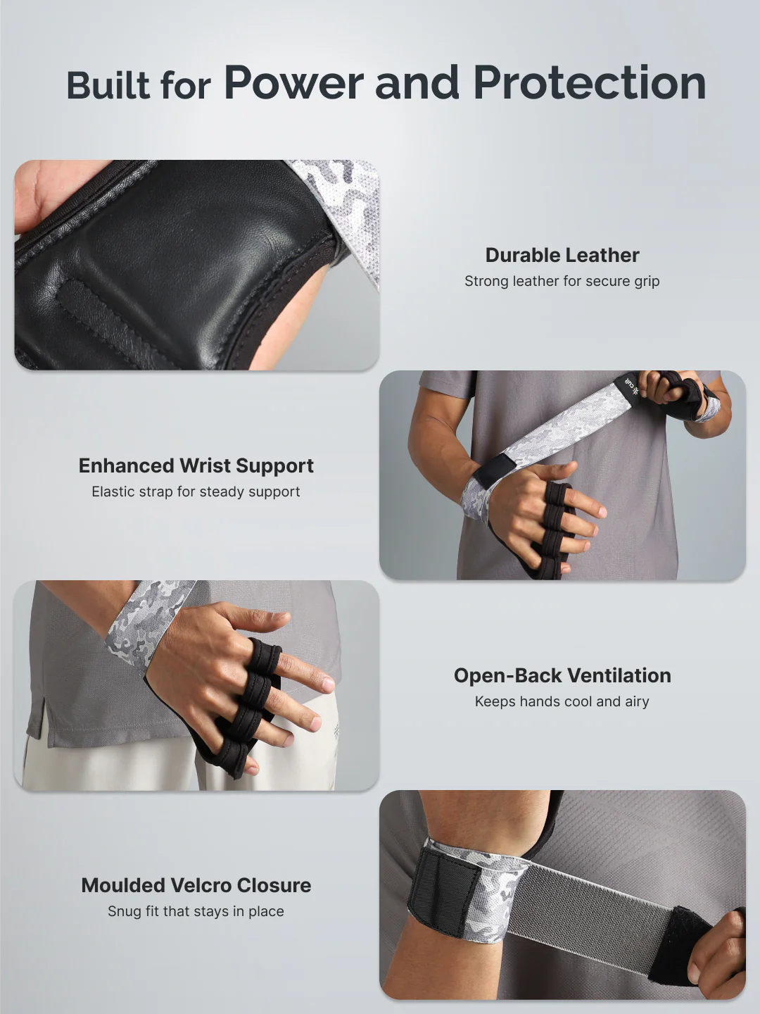 Cult Open Half Finger Gym Gloves with Leather Grip  Breathable Mesh, Sweat-Free Comfort for Training & Weightlifting - Image 4