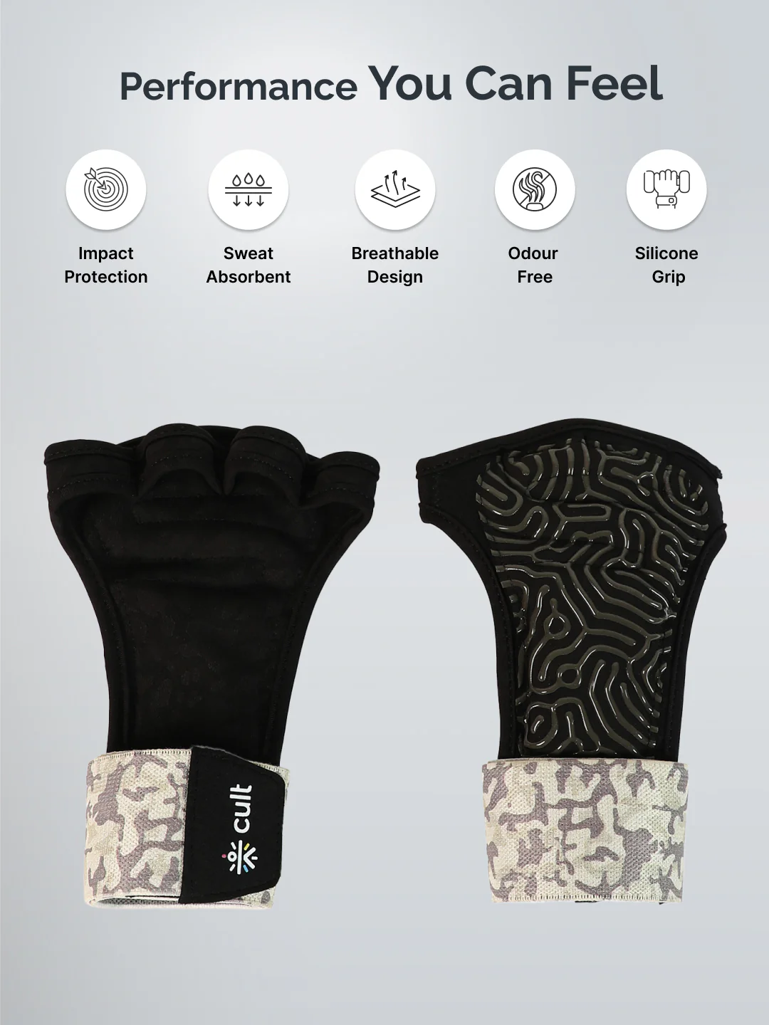 Cult Open Half Finger Gym Gloves with Silicone Grip  Breathable Mesh, Sweat-Free Comfort for Training & Weightlifting - Image 3