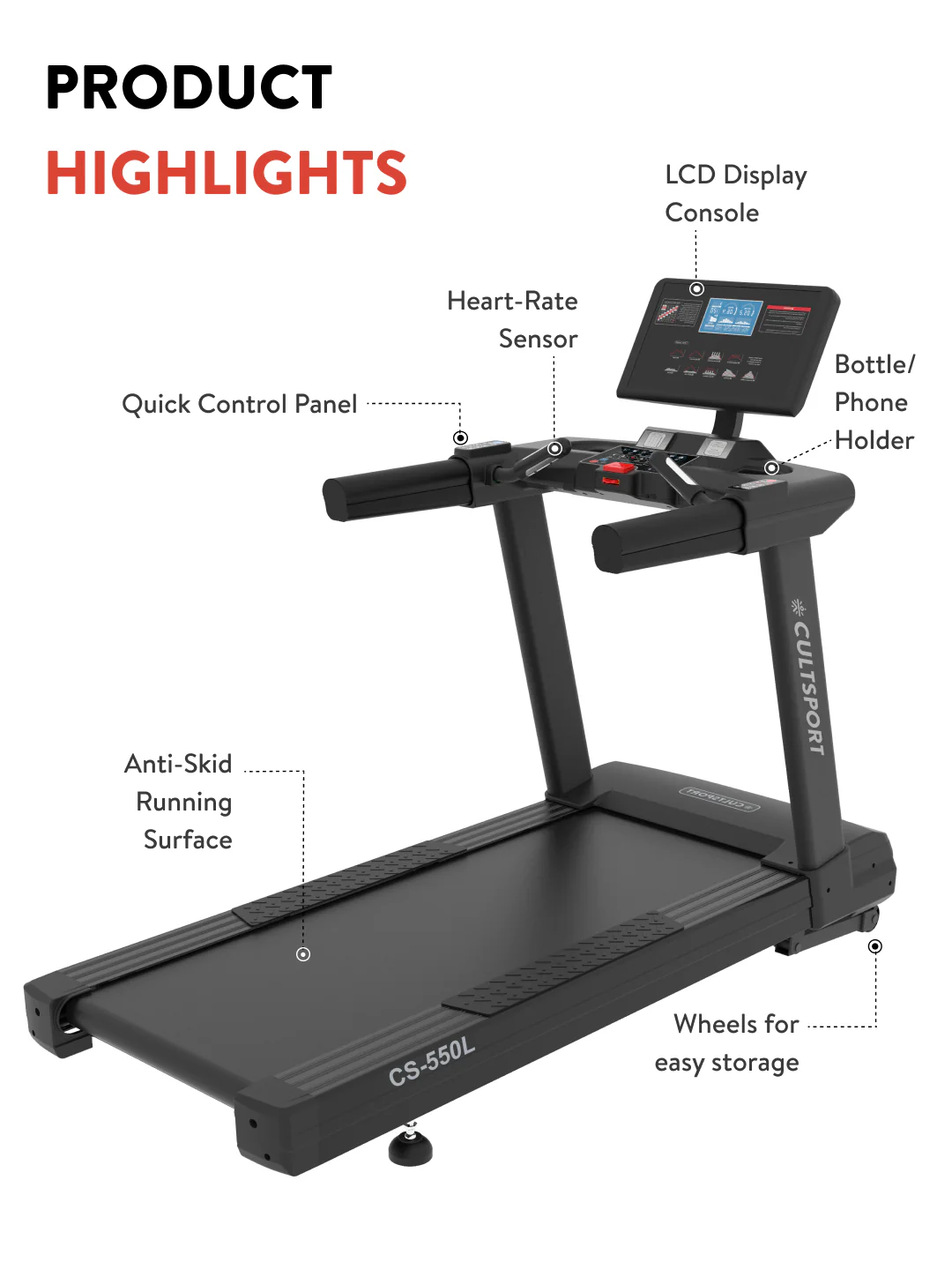 Cult OptiRun Blitz CS550L Treadmill | 3HP Motor Power | Max Weight Support: 160Kg | Max Speed - 20kmph (with 6 months extended warranty) - Image 3