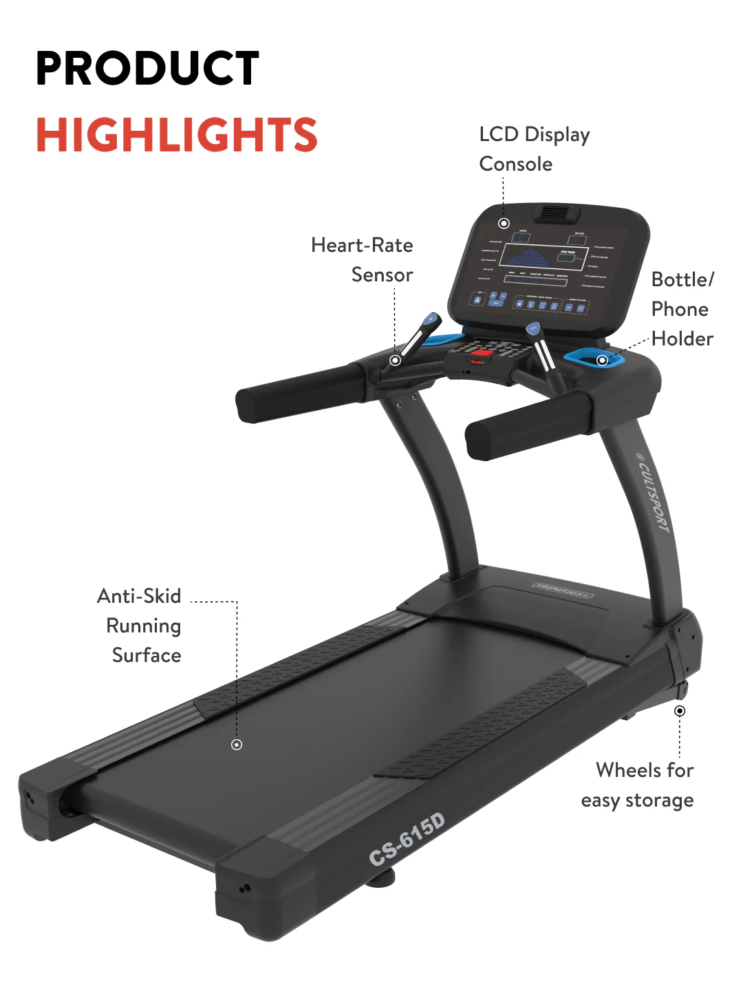 Cult OptiRun Prime CS615D Treadmill | 4HP Motor Power | Max Weight Support: 180Kg | Max Speed - 20kmph (with 6 months extended warranty) - Image 3