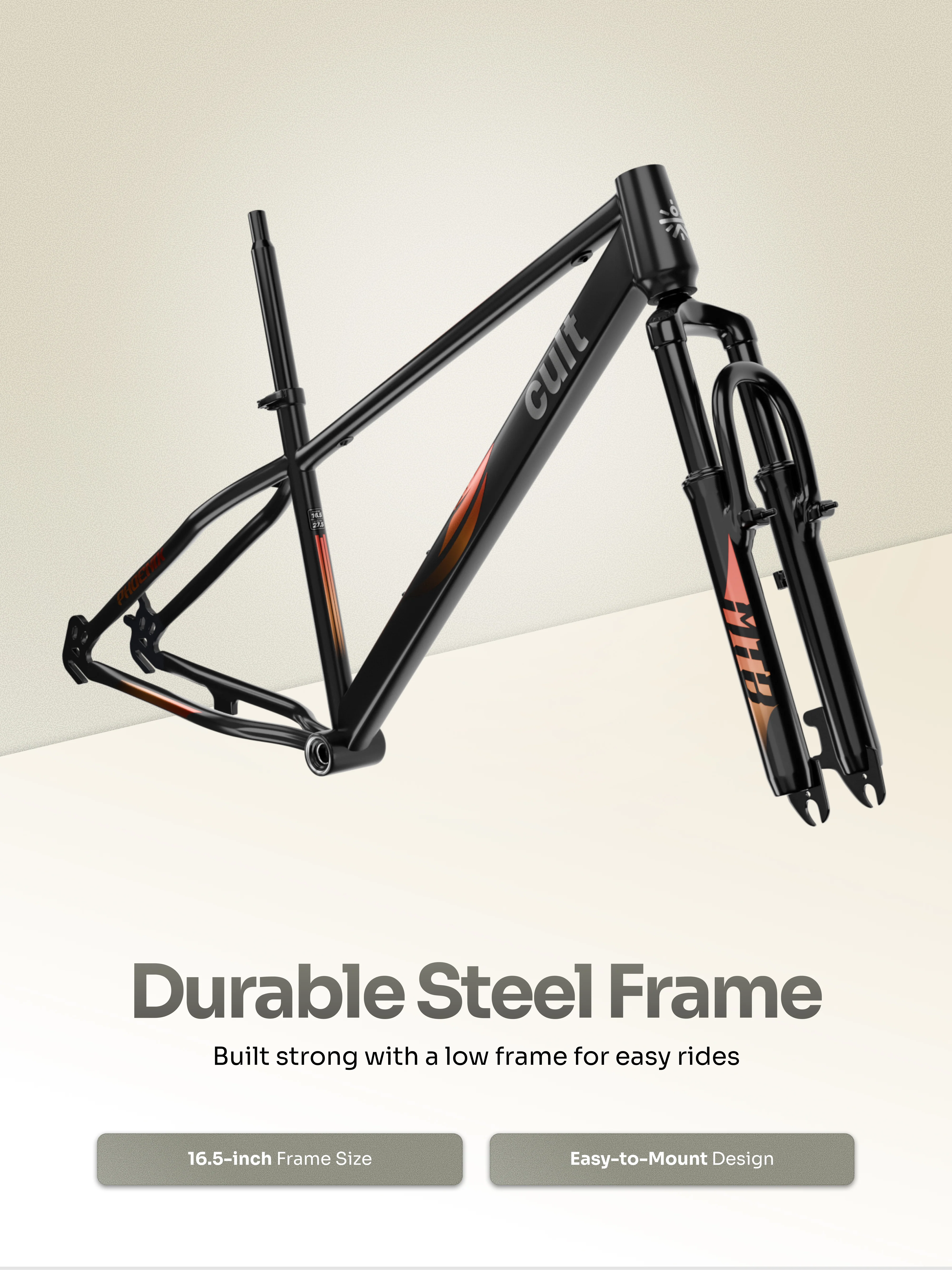 Cult Phoenix 29T Steel Mountain Bike with Dual Disc Brake and Front Suspension, Black - Image 6