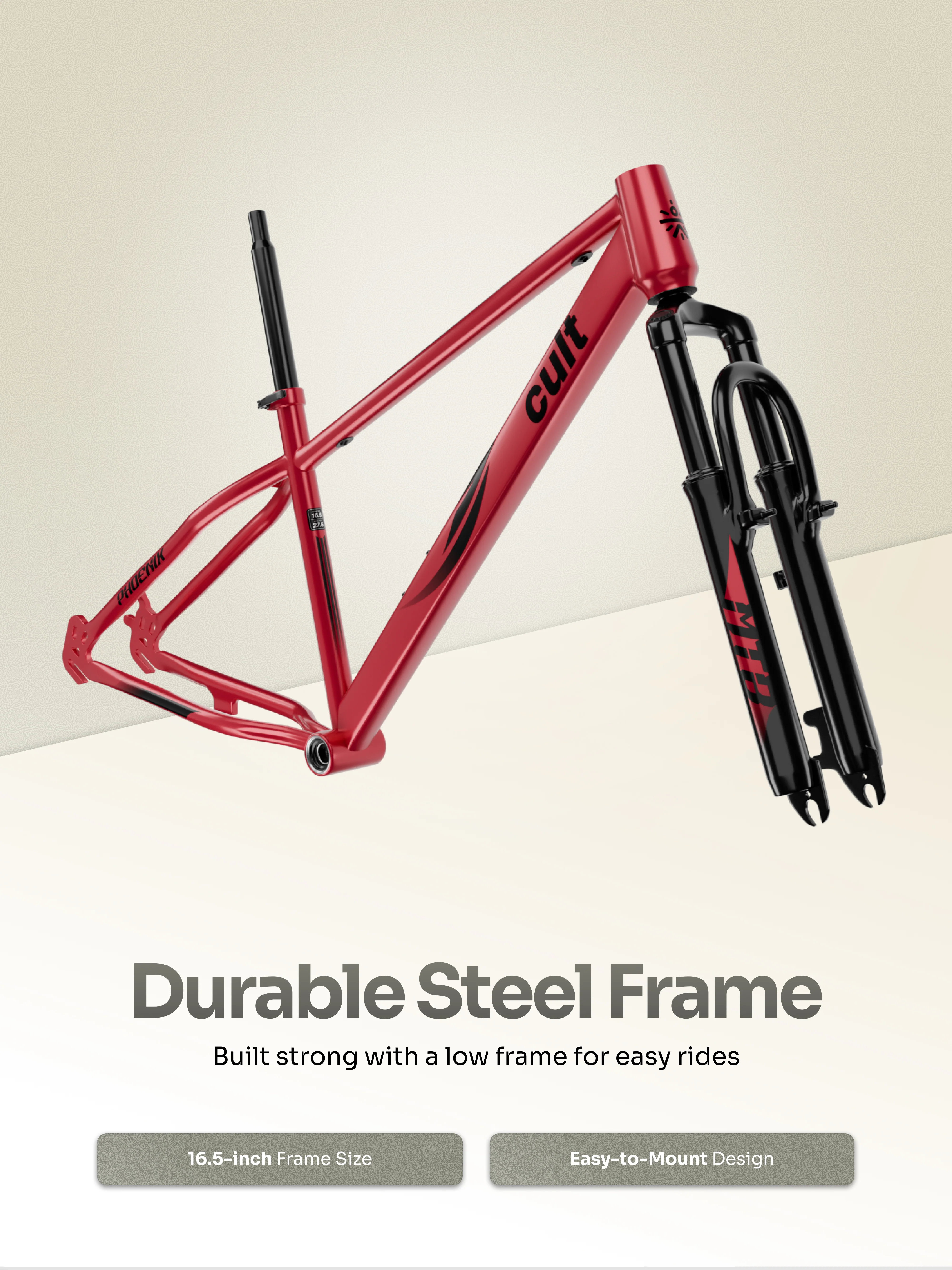 Cult Phoenix 29T Steel Mountain Bike with Dual Disc Brake and Front Suspension, Red - Image 6