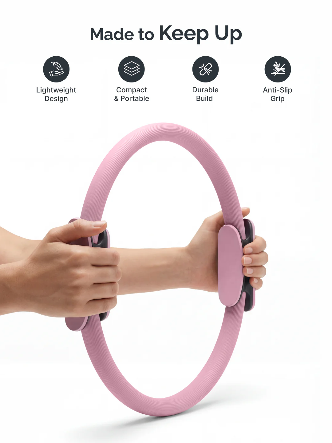 cult Pilates Ring – Durable Fiberglass Magic Circle with Dual-Grip Handles for Full Body Workout, Strength, Flexibility & Toning Pink - Image 3