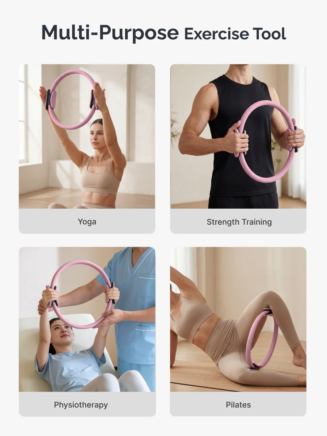 cult Pilates Ring – Durable Fiberglass Magic Circle with Dual-Grip Handles for Full Body Workout, Strength, Flexibility & Toning Pink - Image 6