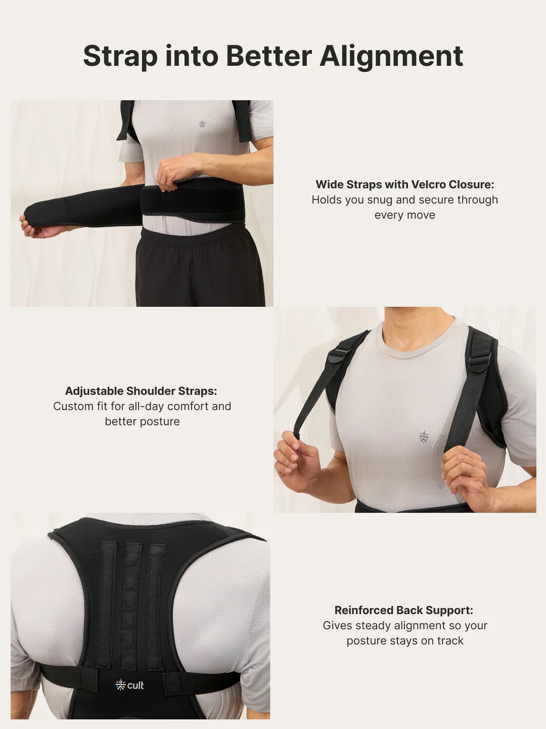 CULT Align Flex Posture Corrector Black Neoprene Back Support Belt for Men & Women Adjustable Spine & Shoulder Brace Breathable, All-Day Comfort Upper Back, Neck & Shoulder Alignment Support - Image 5
