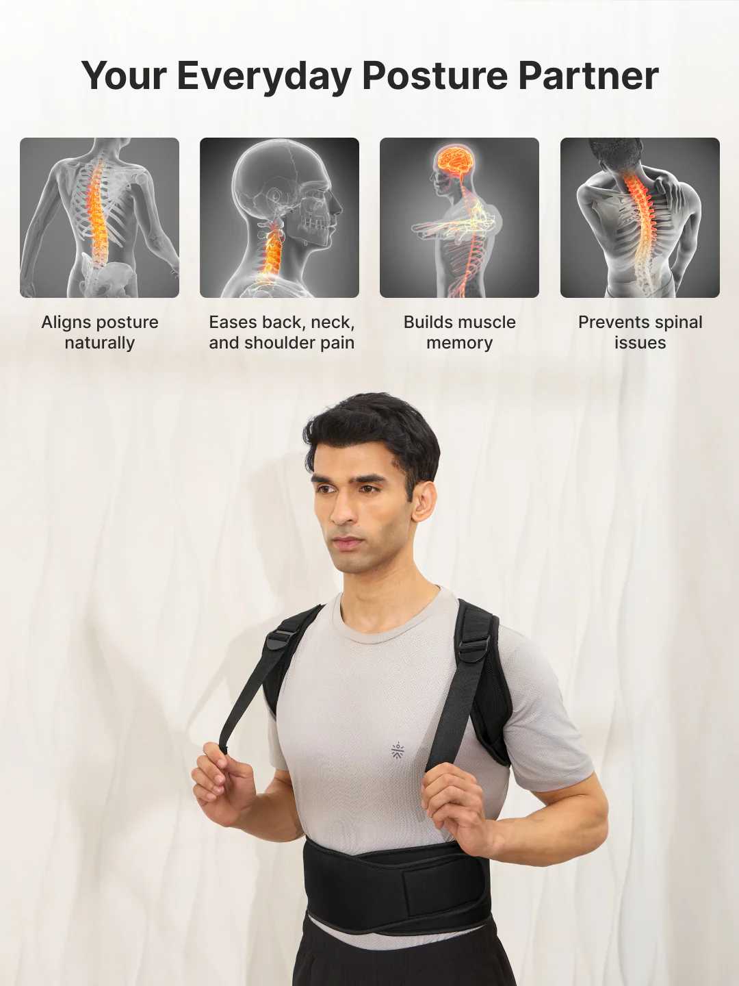 CULT Align Flex Posture Corrector Black Neoprene Back Support Belt for Men & Women Adjustable Spine & Shoulder Brace Breathable, All-Day Comfort Upper Back, Neck & Shoulder Alignment Support - Image 6