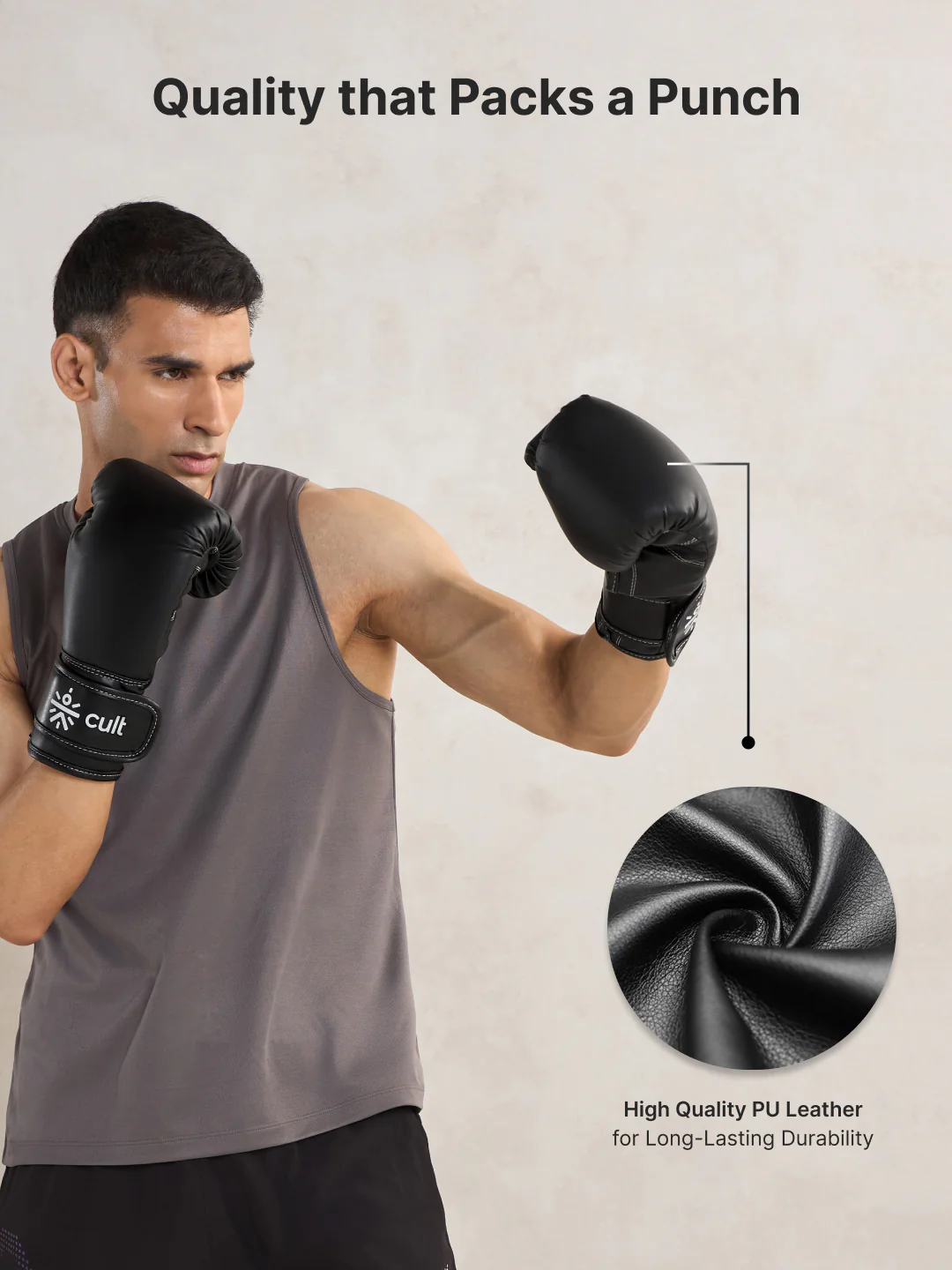 Cult Boxing Gloves 14 OZ  Pro-Style Training Gloves for Sparring, Heavy Bag & Mitt Work  Premium PU Leather  Black - Image 2