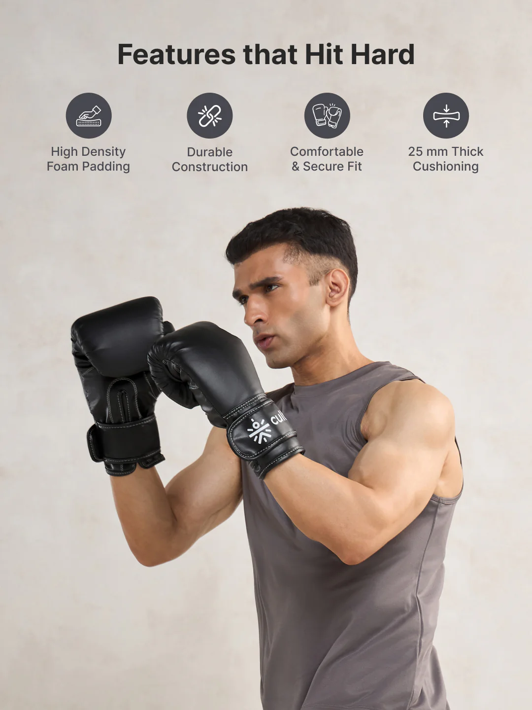 Cult Boxing Gloves 14 OZ  Pro-Style Training Gloves for Sparring, Heavy Bag & Mitt Work  Premium PU Leather  Black - Image 4