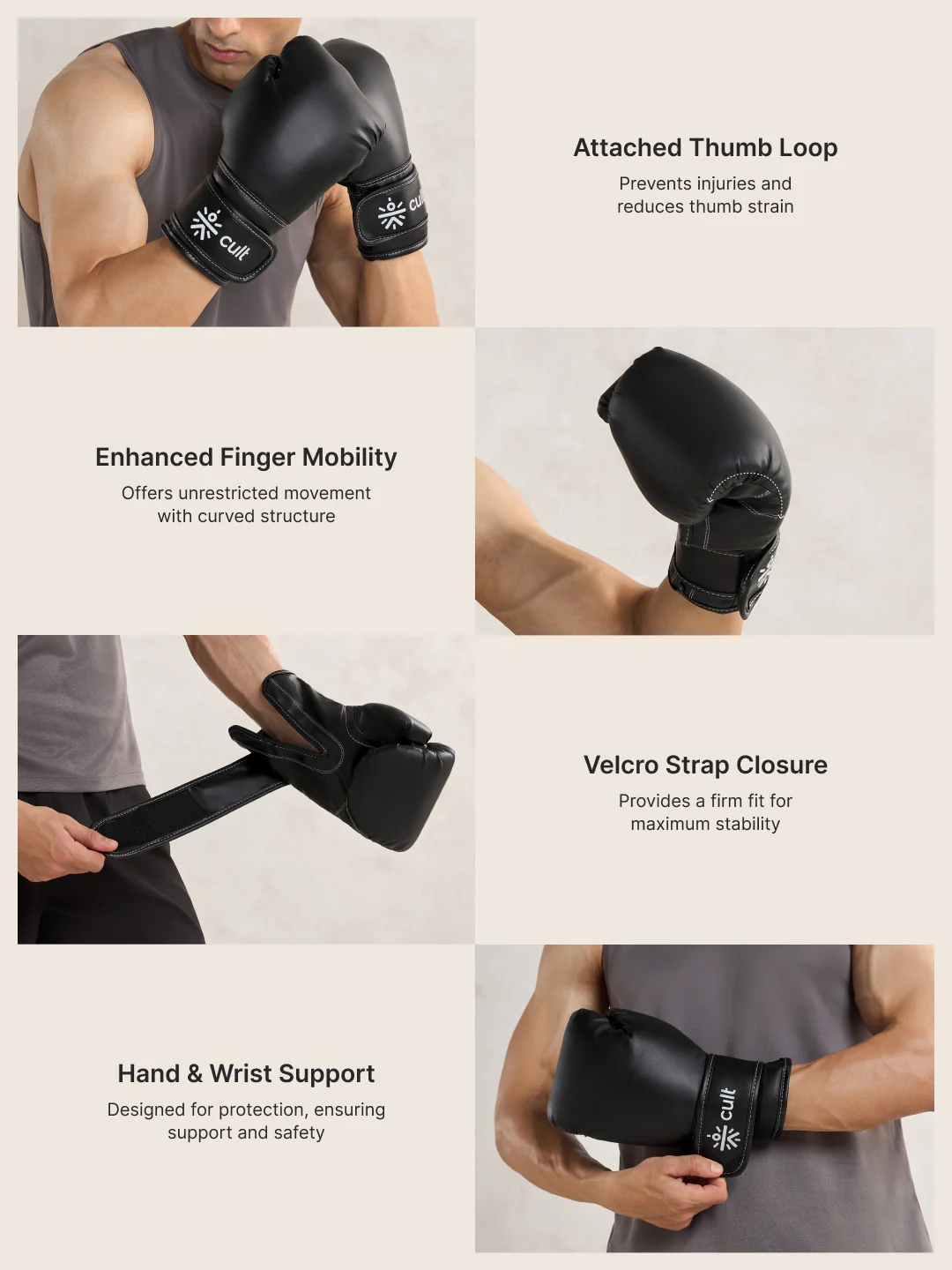 Cult Boxing Gloves 14 OZ  Pro-Style Training Gloves for Sparring, Heavy Bag & Mitt Work  Premium PU Leather  Black - Image 5