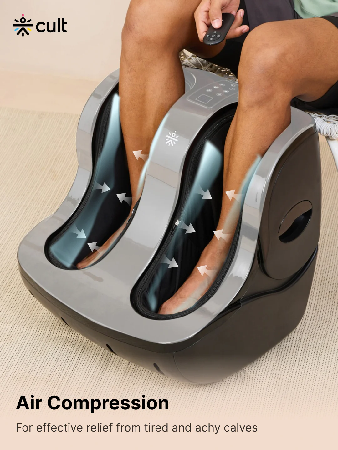 CULT Zen Pro, Foot & calf massager with Air Compression, Vibration & Warm Therapy, Pain Relief, Improves Blood Circulation, Suitable for Home usage, Grey - Image 3