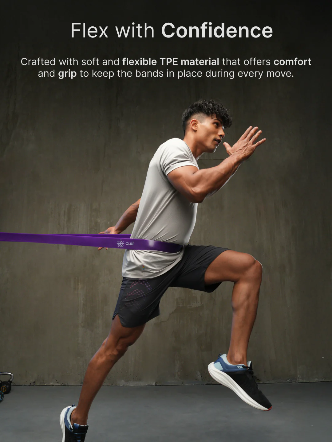 cult Resistance Band for Stretching, Pull Ups, Home Exercise, Gym Workout Stretch for Men & Women Pack of 3 (Blue, Green and Purple) - Image 4