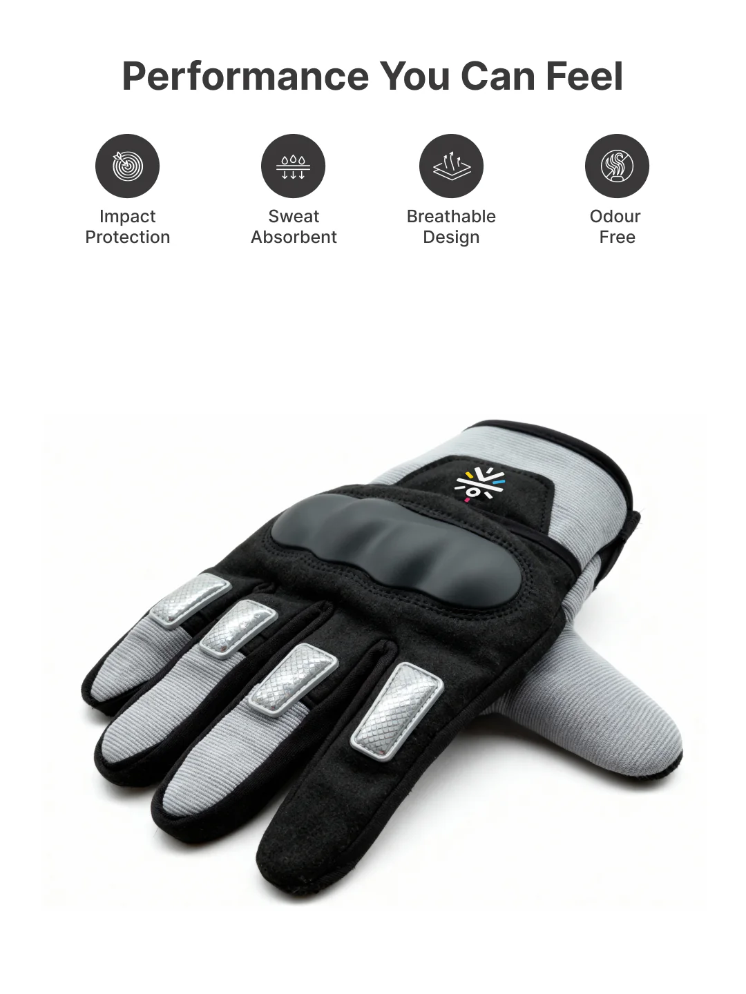 CULT Rider Bike Gloves Grey/Black - Full Finger Motorcycle & Cycling Gloves with Anti-Slip Grip, Breathable Fabric & Comfort Fit - Image 3