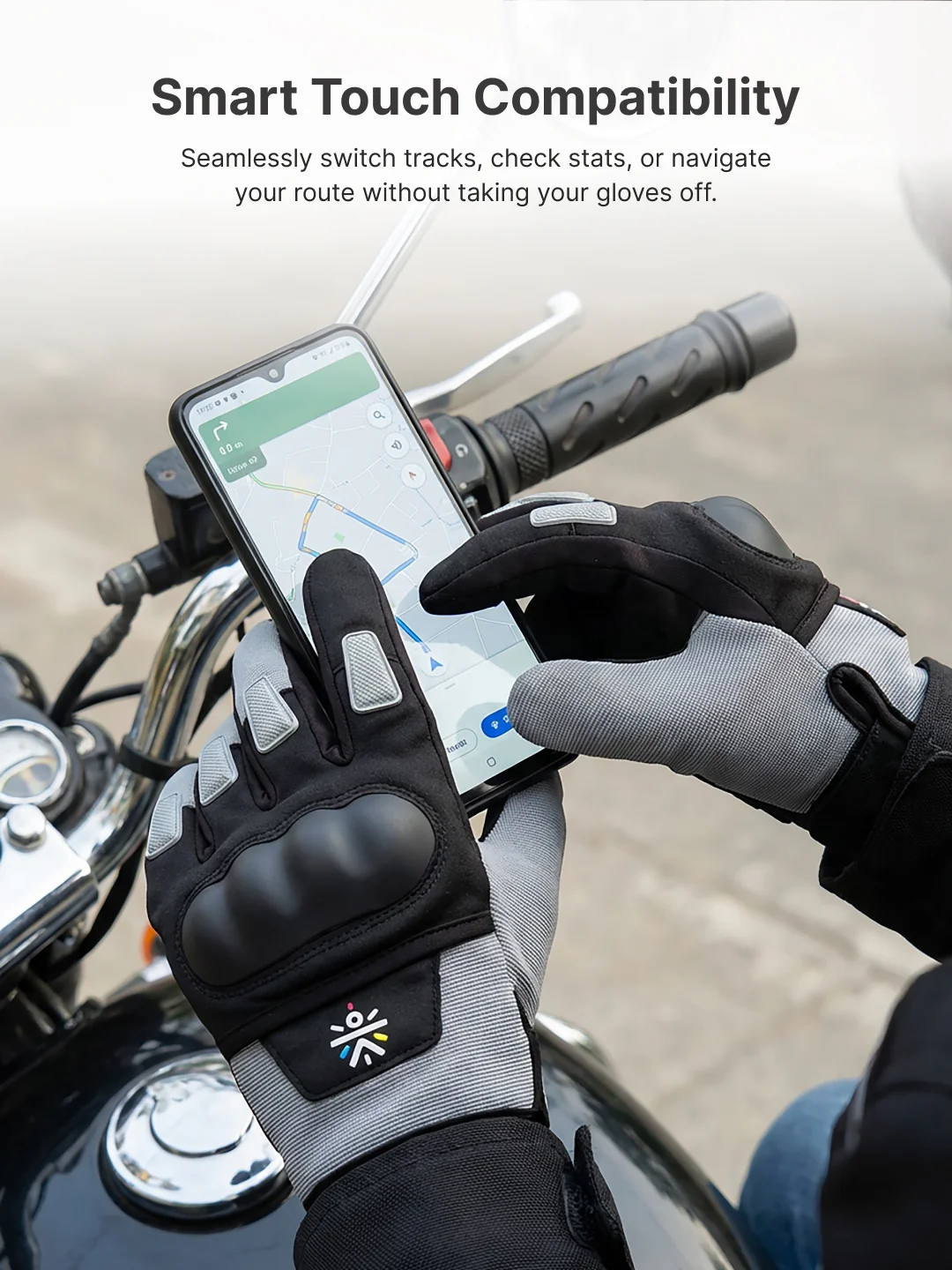 CULT Rider Bike Gloves Grey/Black - Full Finger Motorcycle & Cycling Gloves with Anti-Slip Grip, Breathable Fabric & Comfort Fit - Image 4