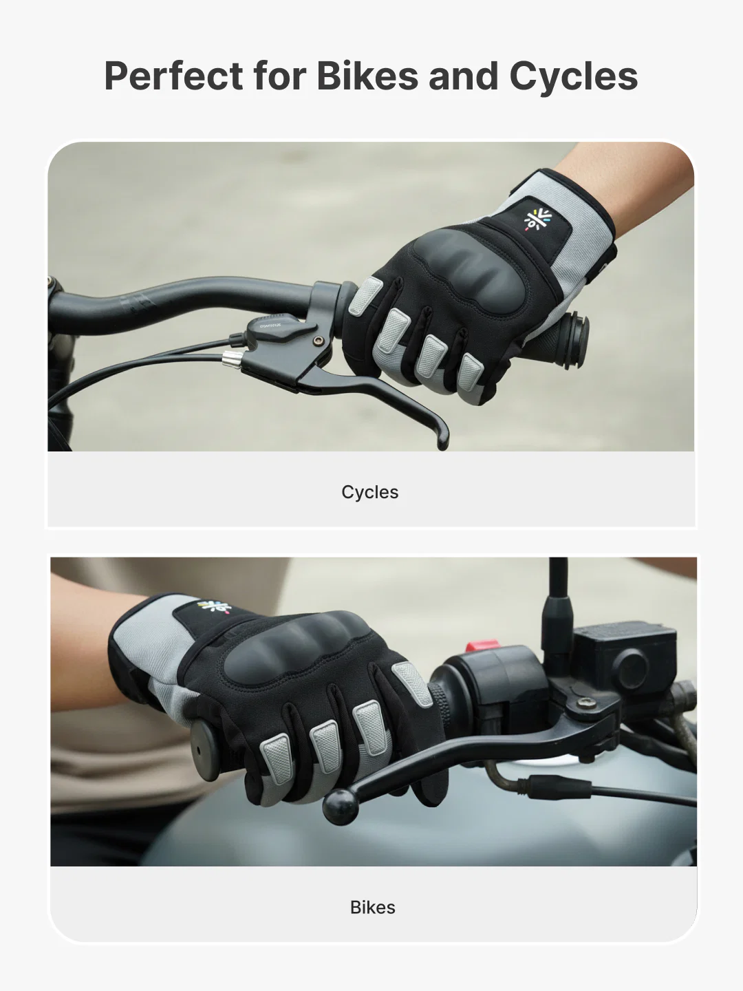 CULT Rider Bike Gloves Grey/Black - Full Finger Motorcycle & Cycling Gloves with Anti-Slip Grip, Breathable Fabric & Comfort Fit - Image 5